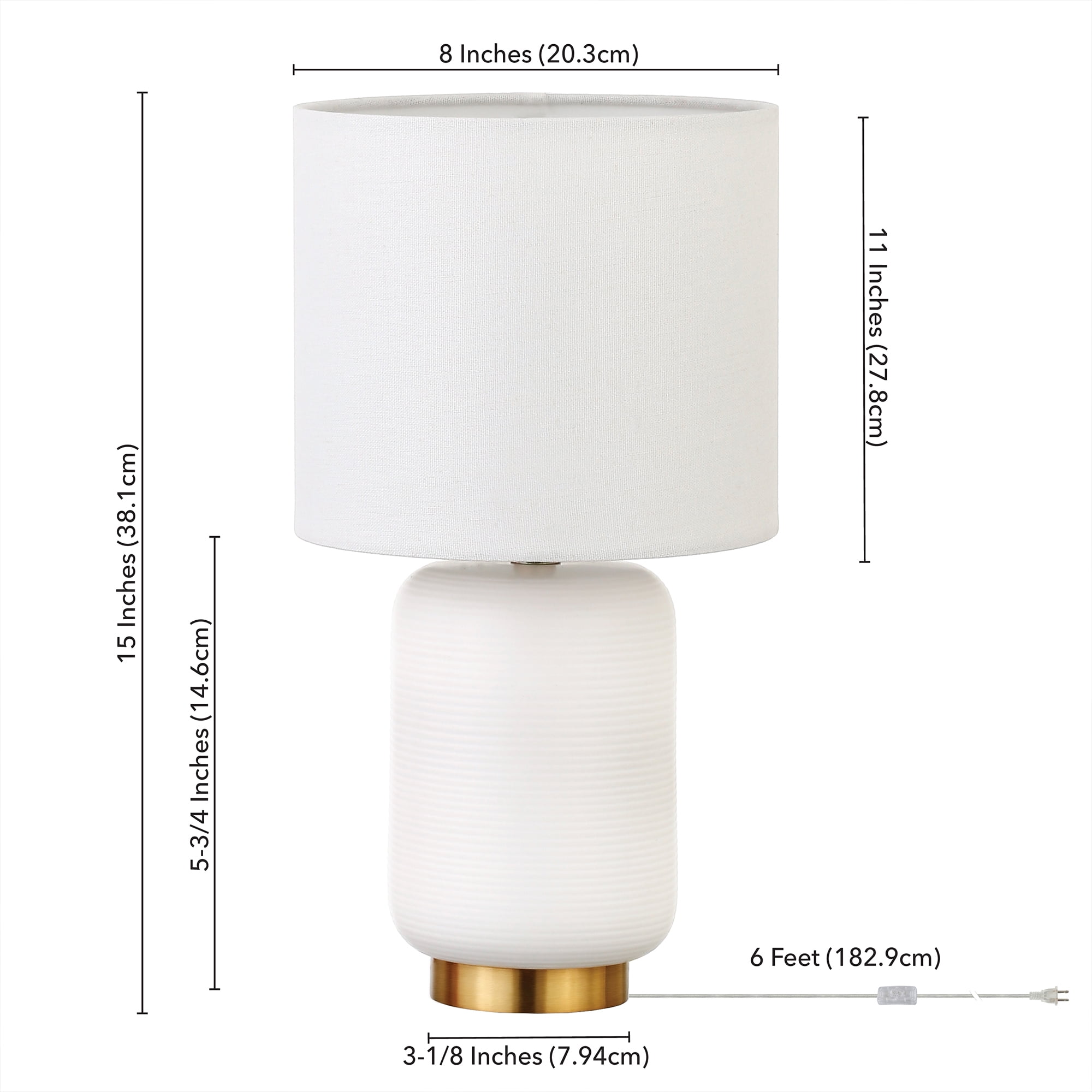 Evelyn&Zoe 15" Retro Ceramic Mini Lamp with White Drum Linen Shade - Image 3