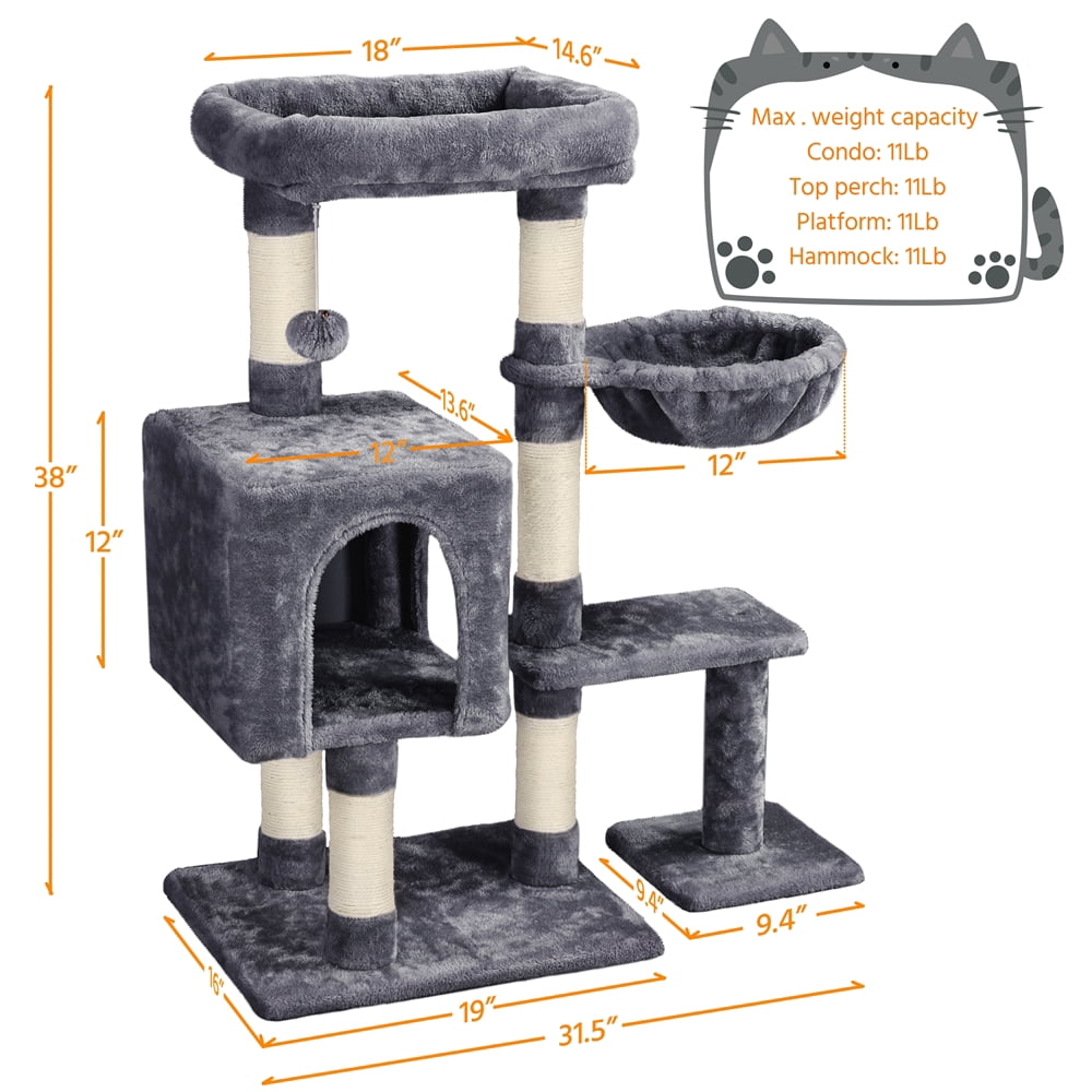 Alden Design 4-Level Cat Tree Condo with Plush Perch, Dark Gray - Image 5
