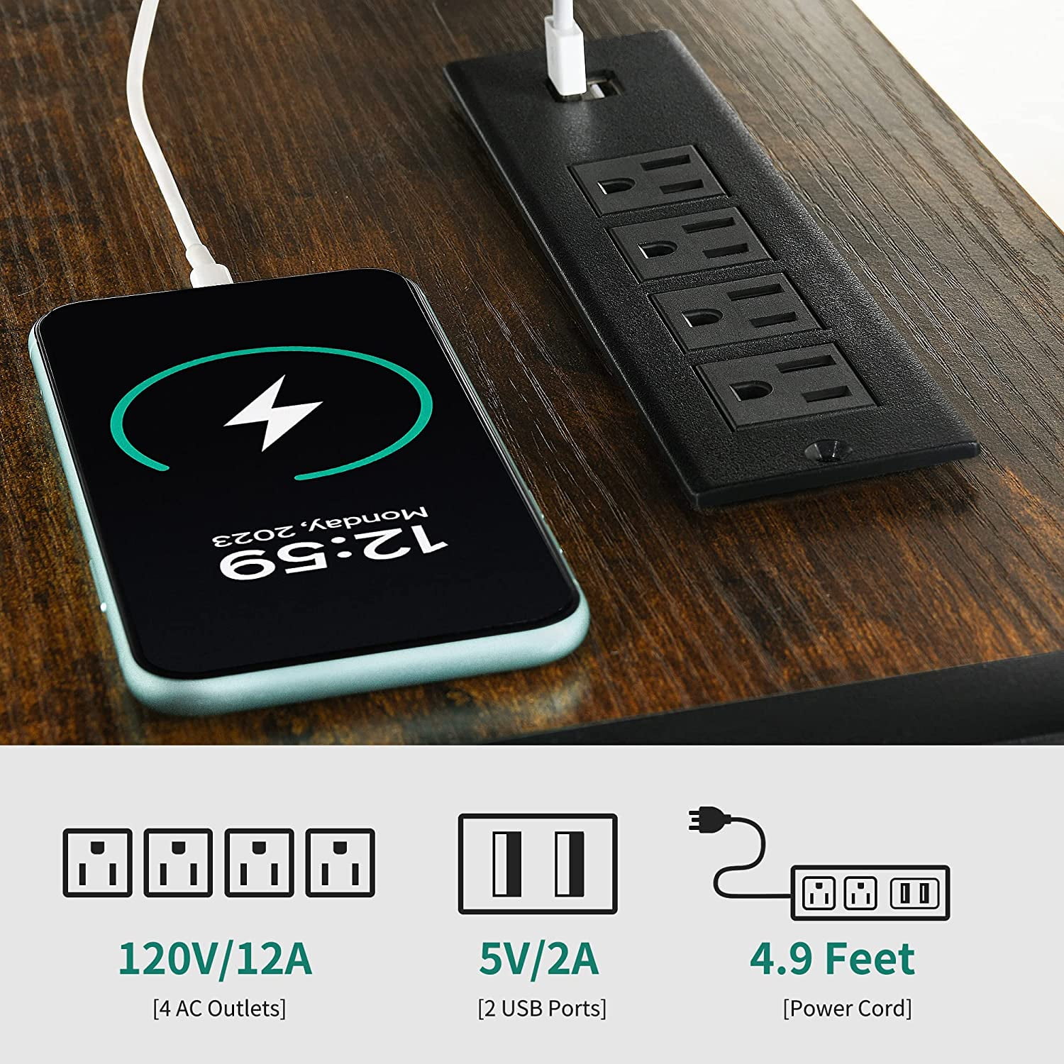 Dexturs LED TV Stands w/Power Outlets, Industrial TV Stand for 55/60/65/70 inch, Retro Brown - Image 5