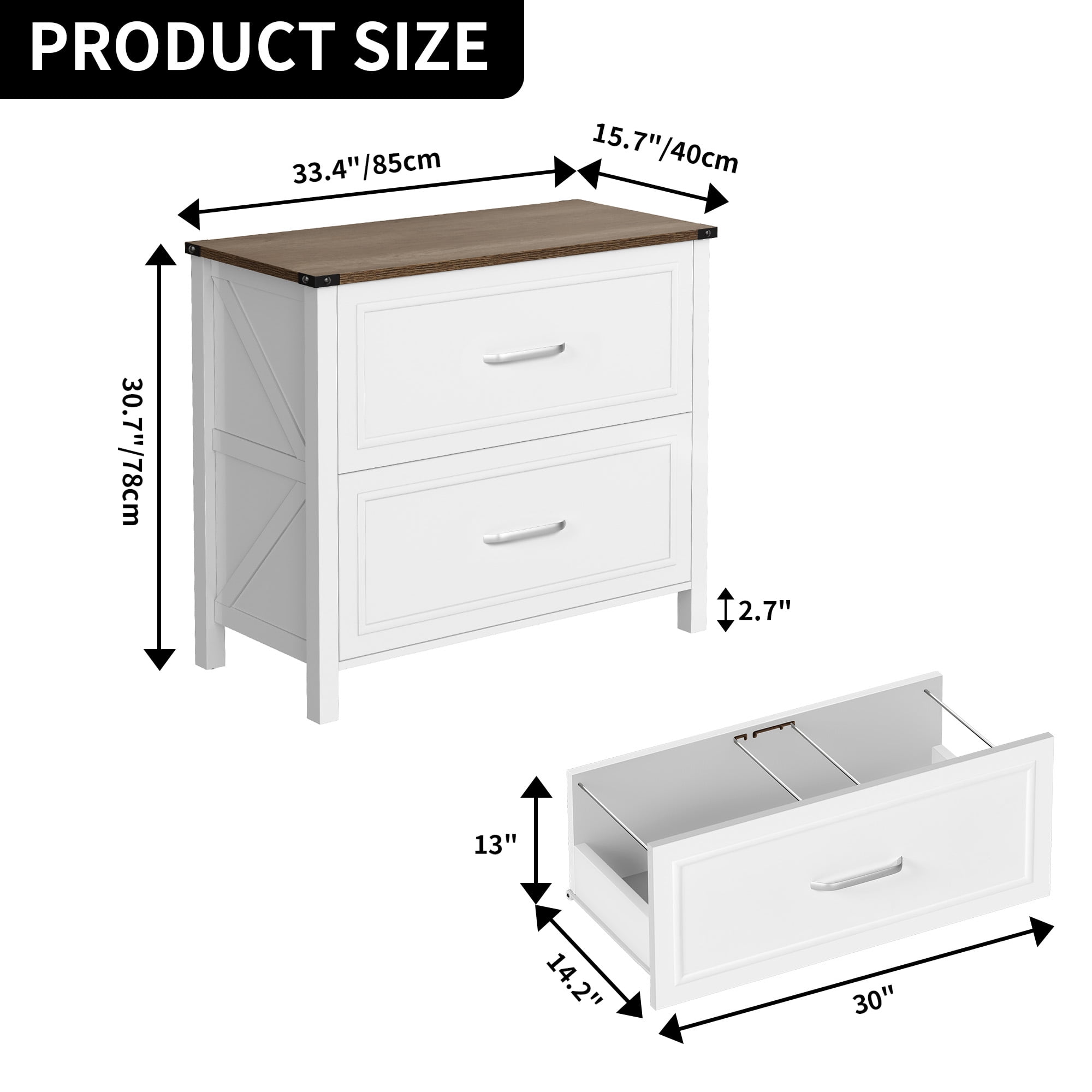 Dextrus 2-Drawer Lateral File Cabinet for Home Office , Large Filing Cabinet for Letter A4-Sized Files, Office Storage Organizer , White - Image 7