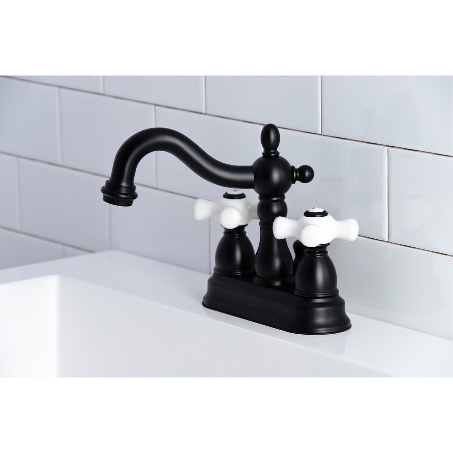 Kingston Brass KB1600PX Heritage 4 in. Centerset Bathroom Faucet, Matte Black - Image 4