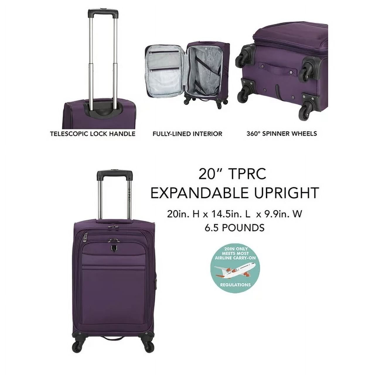 Travelers Club TPRC Lexington 20" Rolling Expandable Carry-on 4-Wheel Spinner Luggage - Purple - Image 2