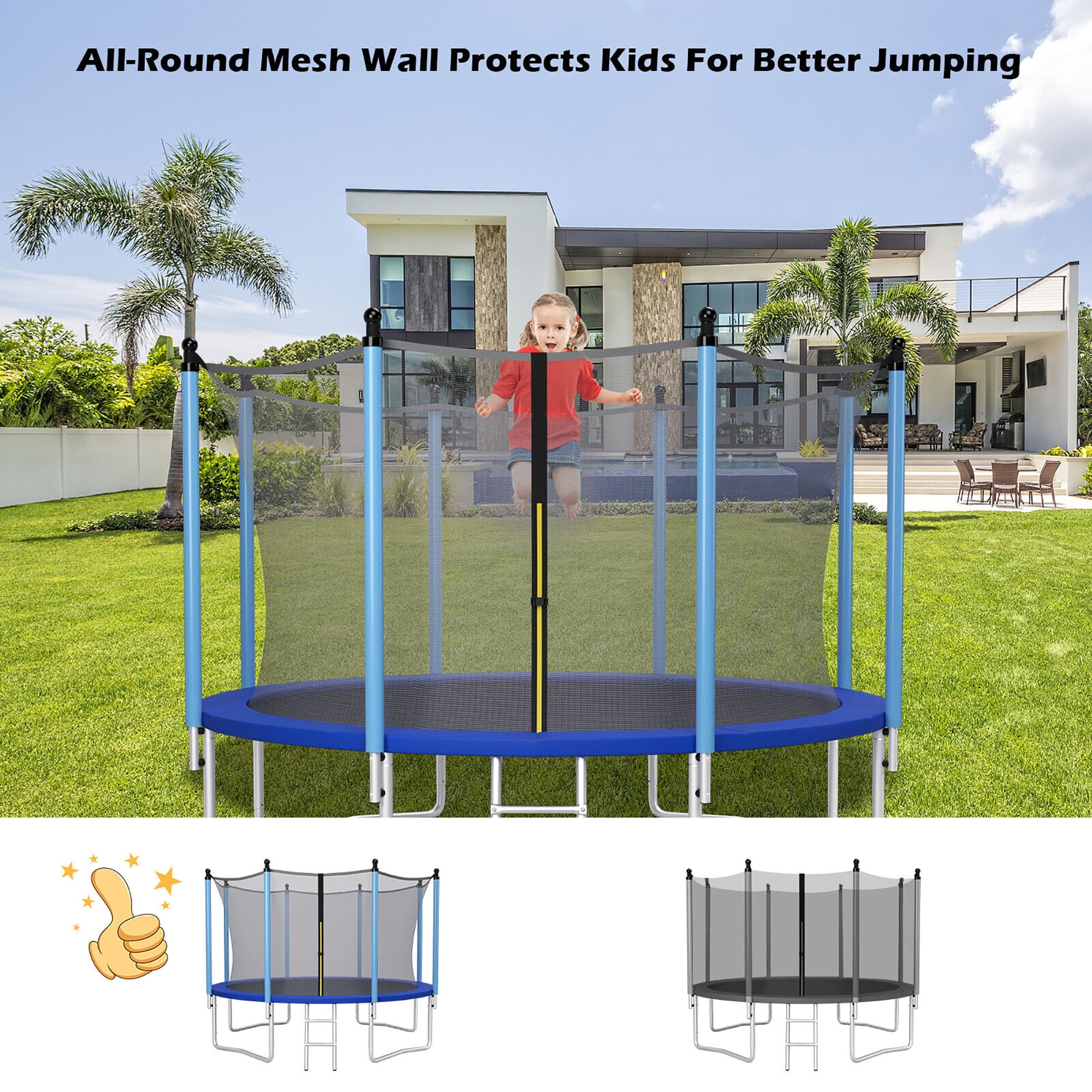 Gymax 16FT Trampoline Replacement Safety Enclosure Net for 12 Poles Weather-Resistant - Image 2