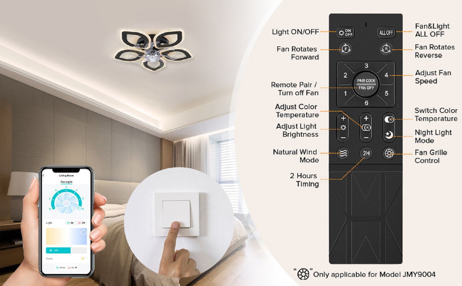 Ceiling Fan Light and Remote FIMEI Ceiling Light with Fan 3 Colors 6 Wind Levels - Image 7