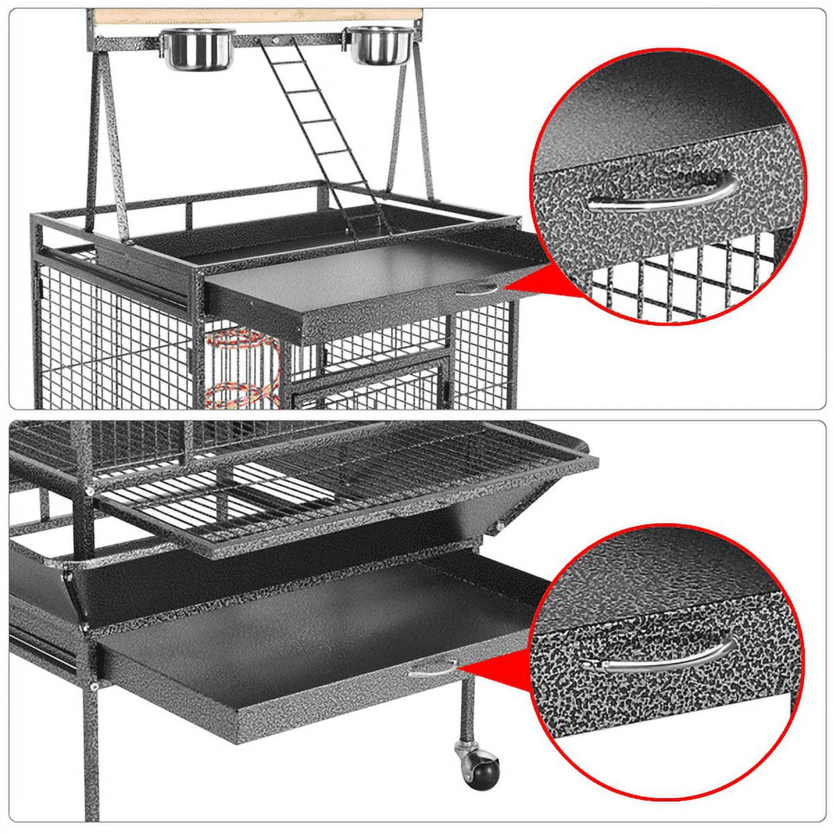 Alden Design 68.5" Rolling Metal Large Bird Cage with Play Top for Large Pet Birds - Image 3