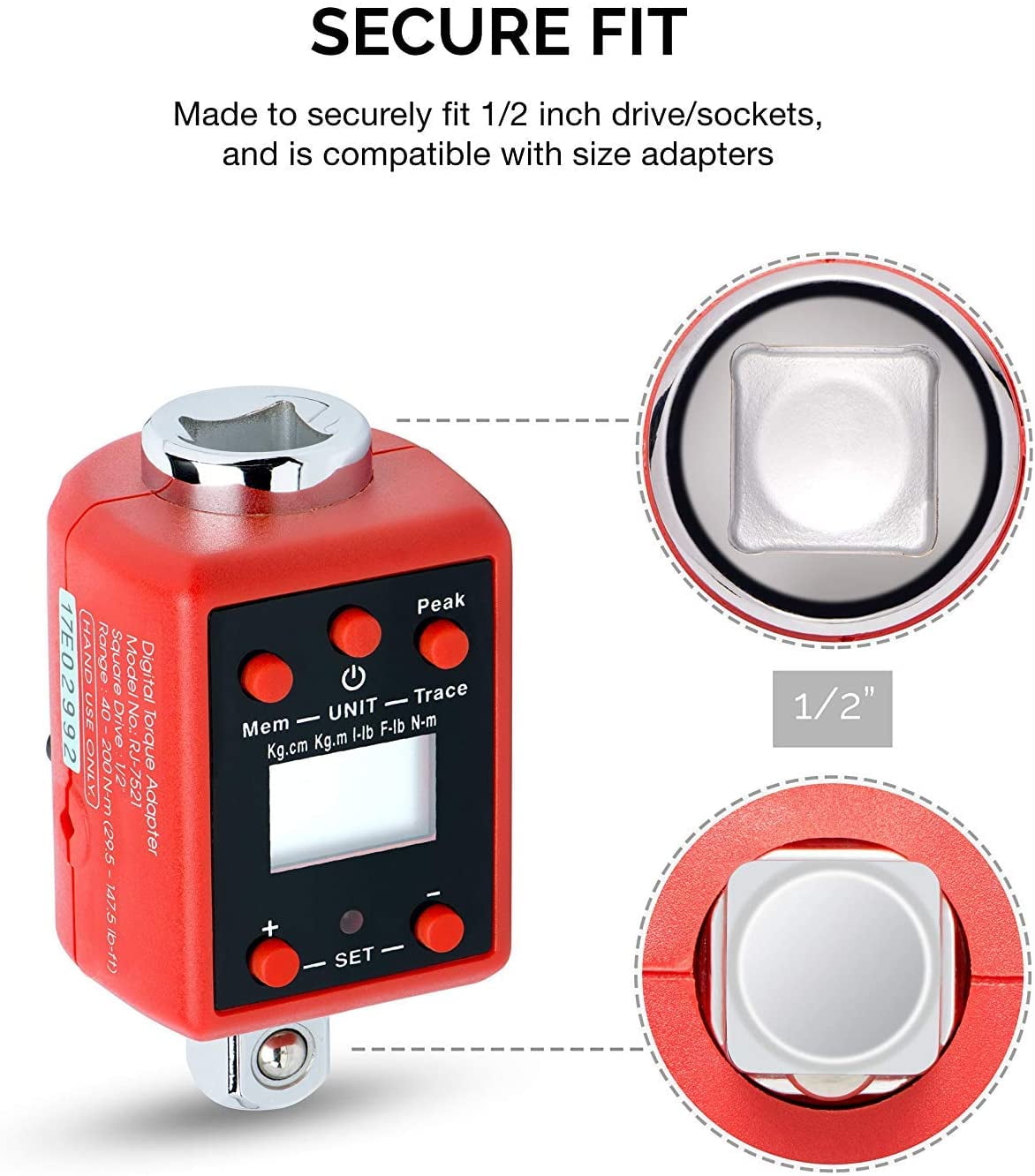 Neiko 20741A 1/2” Digital Torque Adapter, 29.5-147.5 Ft-Lb, 1/2” Drive Digital Torque Wrench Converter/Torque Wrench Adapter, Alert Signals Torque Setting, Calibrate Digital & Analog Torque Wrench - Image 5