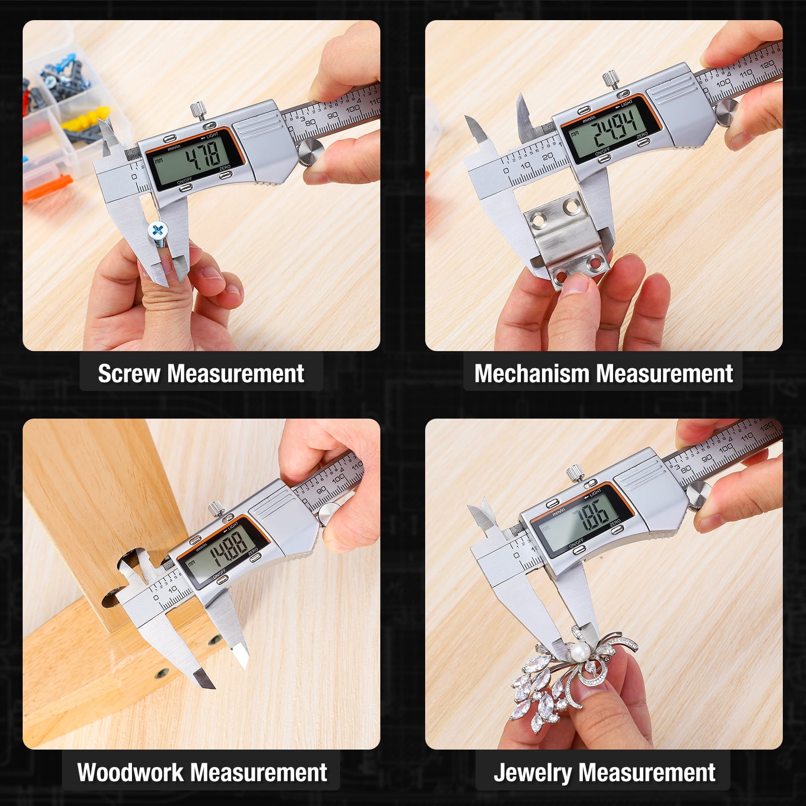 Raynesys Digital Caliper,12 inch 300mm Micrometer Caliper Measuring Tool Stainless Steel Electronic Diameter Digital Caliper Tool with Large LCD Screen - Image 4