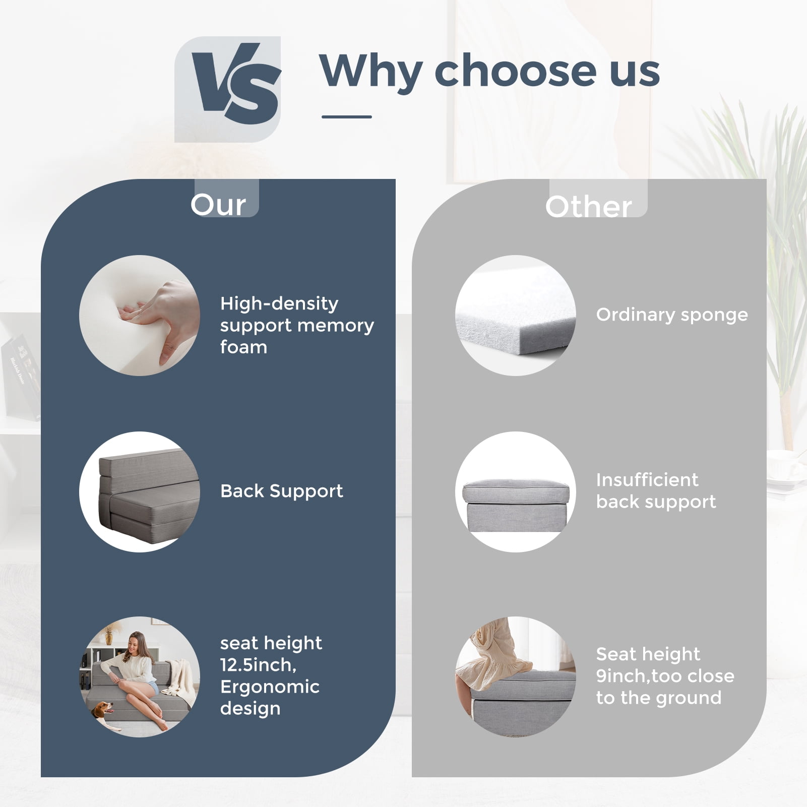 MAXYOYO Folding Sofa Bed Memory Foam Convertible Floor Sofa,Knitted Cloth Foldable Mattress,Suitable for Living Room/Dormitory/Home,Single,76*25.6*5.9 - Image 3