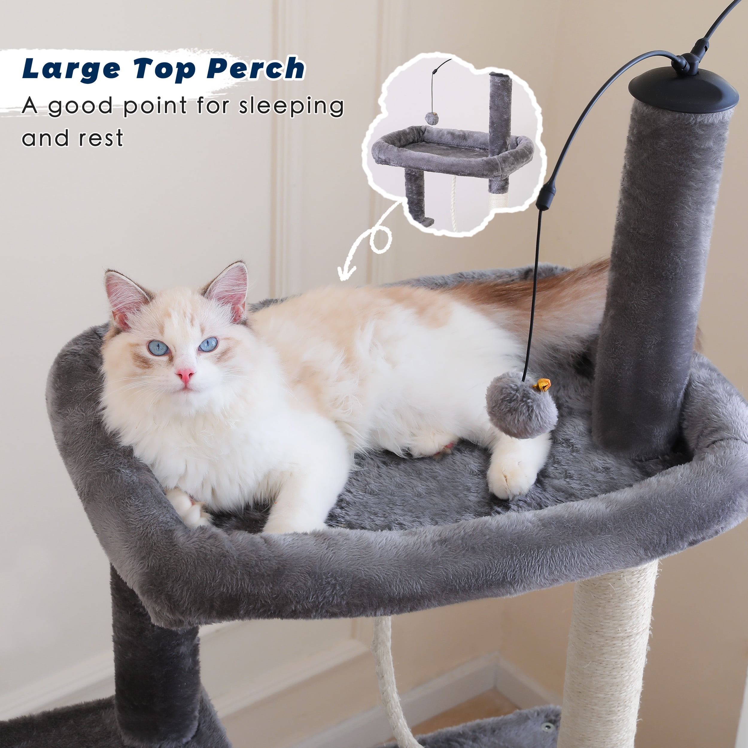 Vibrant Life 58.5inch Multi Level Cat Tree Tower with Interactive Dangling Ball and Double Base,Gray - Image 6