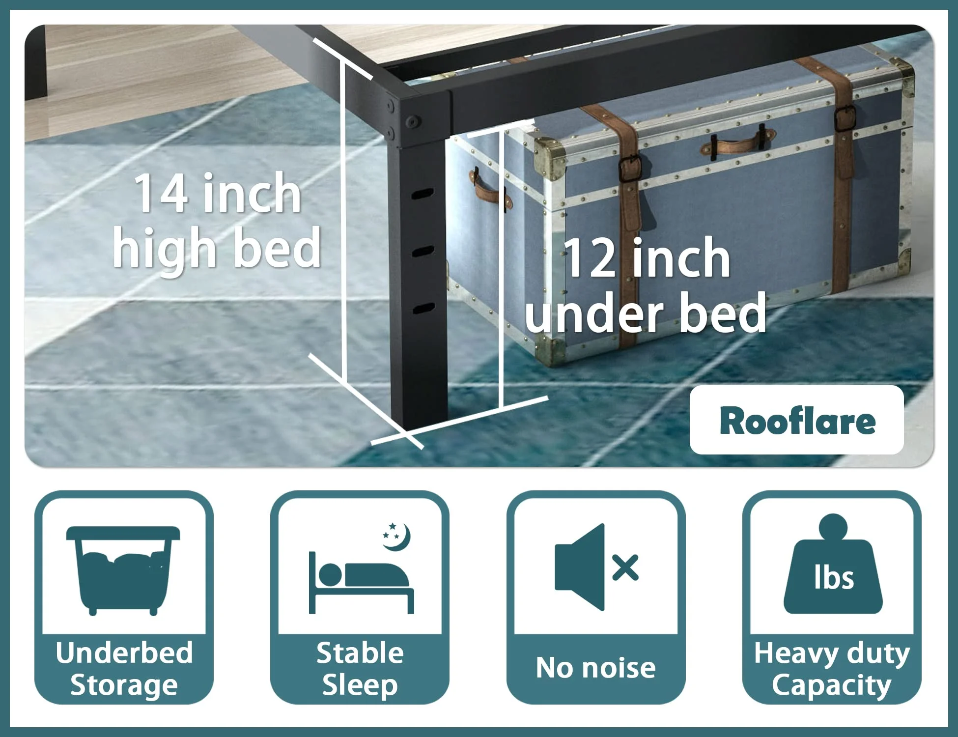 Rooflare 14'' Heavy Duty Twin Metal Platform Bed Frame for Adult,Black - Image 4