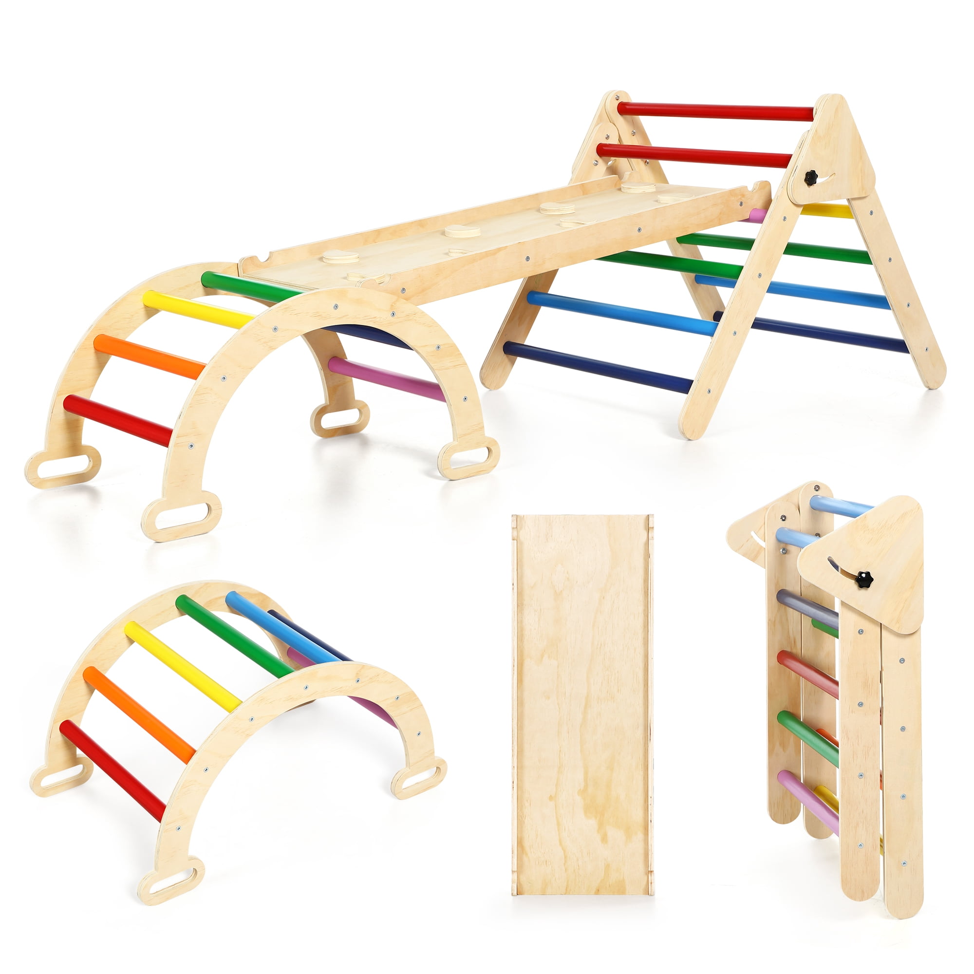 Wilwolfer 3 in 1 Climbing Toys for 1-3 Years Toddlers Montessori Wood Toys Set with Climbing Triangle & Ramp & Arch Indoor Outdoor - Image 2