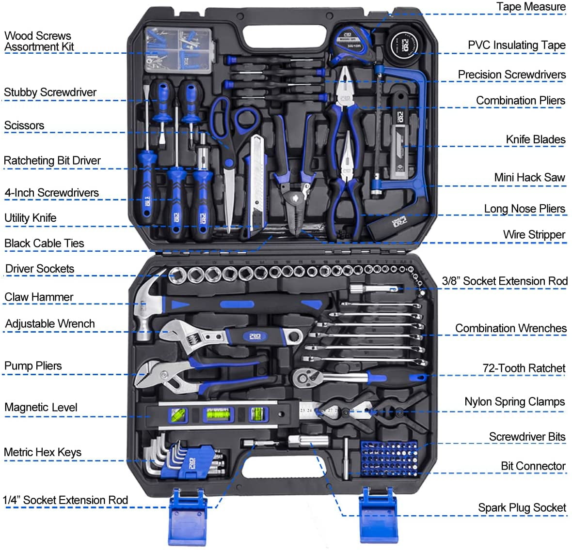 249-Piece Household Tool Kit, PROSTORMER General Home/Auto Repair Tool Set with Hammer, Pliers, Screwdriver Set, Wrench Socket Kit and Toolbox Storage Case - Perfect for Homeowner, Diyer, Handyman - Image 7