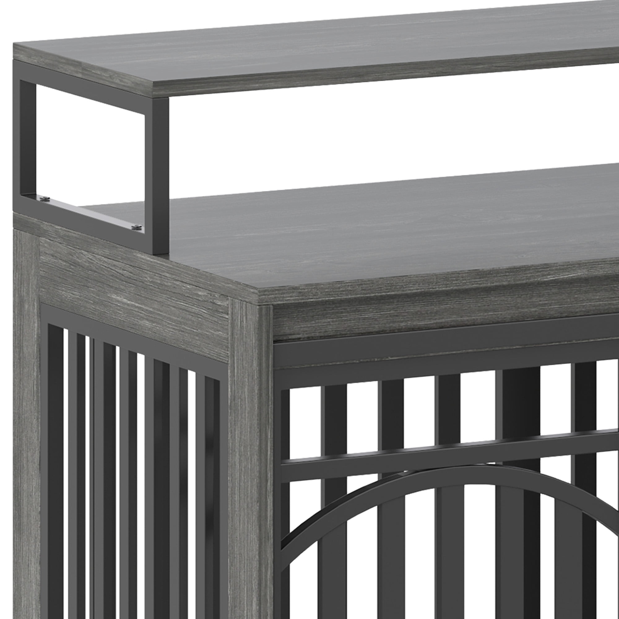 Uforic XL Heavy Duty Dog Crate Furniture with LED Lighting and Power Outlets, 70" TV Stand Large Metal Dog Kennel - Gray Oak - Image 2