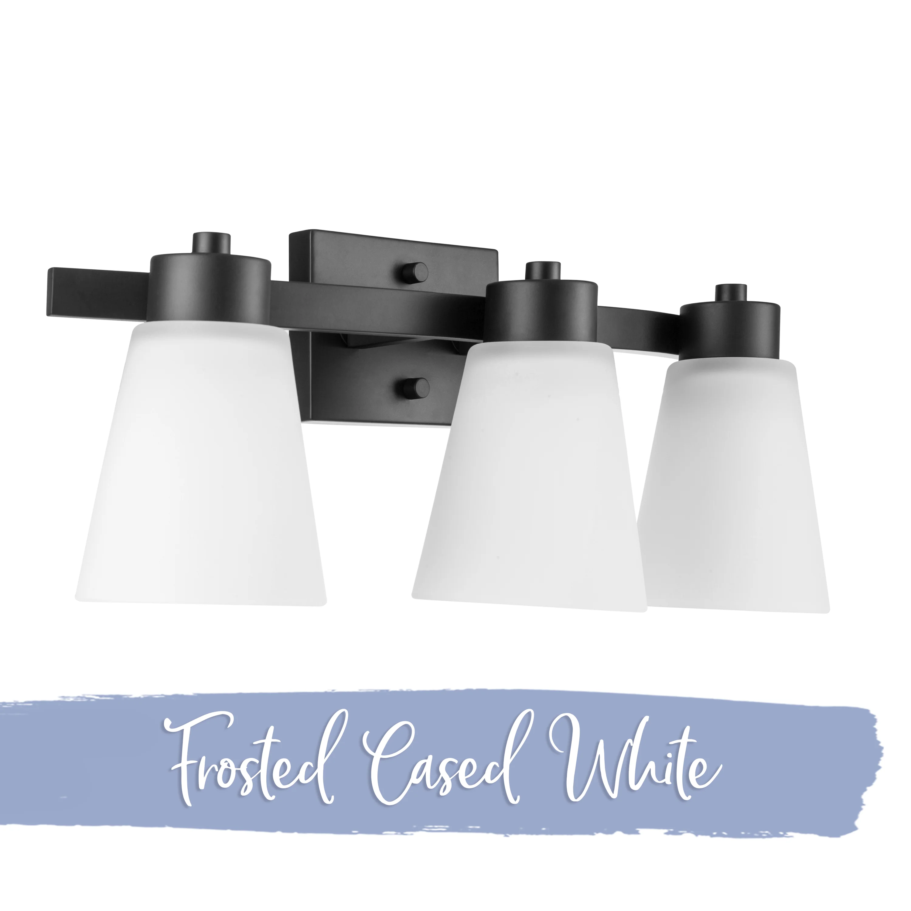 Prominence Home Fairendale 3-Light Matte Black Bathroom Vanity Light with Frosted Glass Shade - Image 6