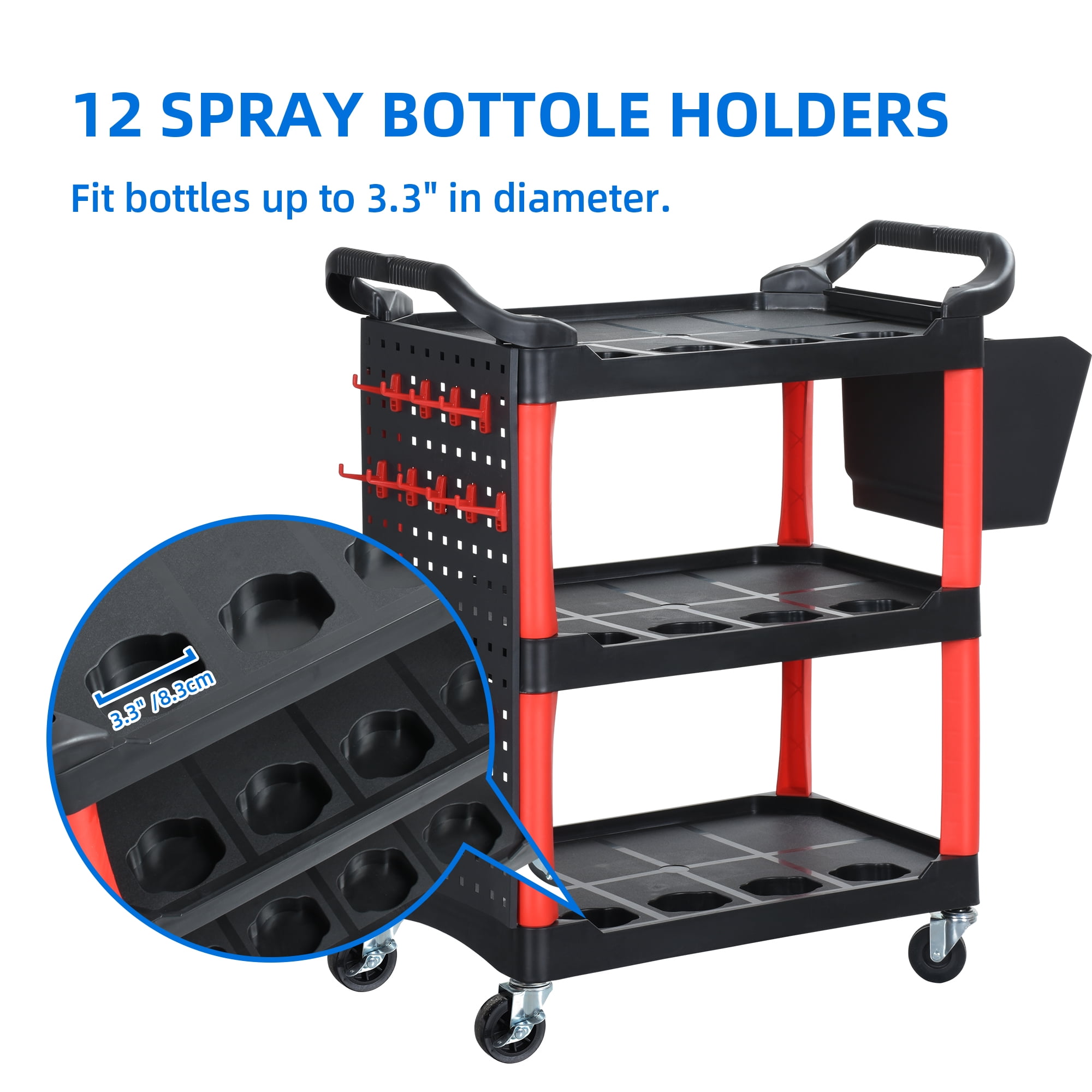 Dextrus 3 Tier Rolling Utility Tool Cart, 38" Workshop Service Cart with Lockable Wheels, 297 lbs - Image 3
