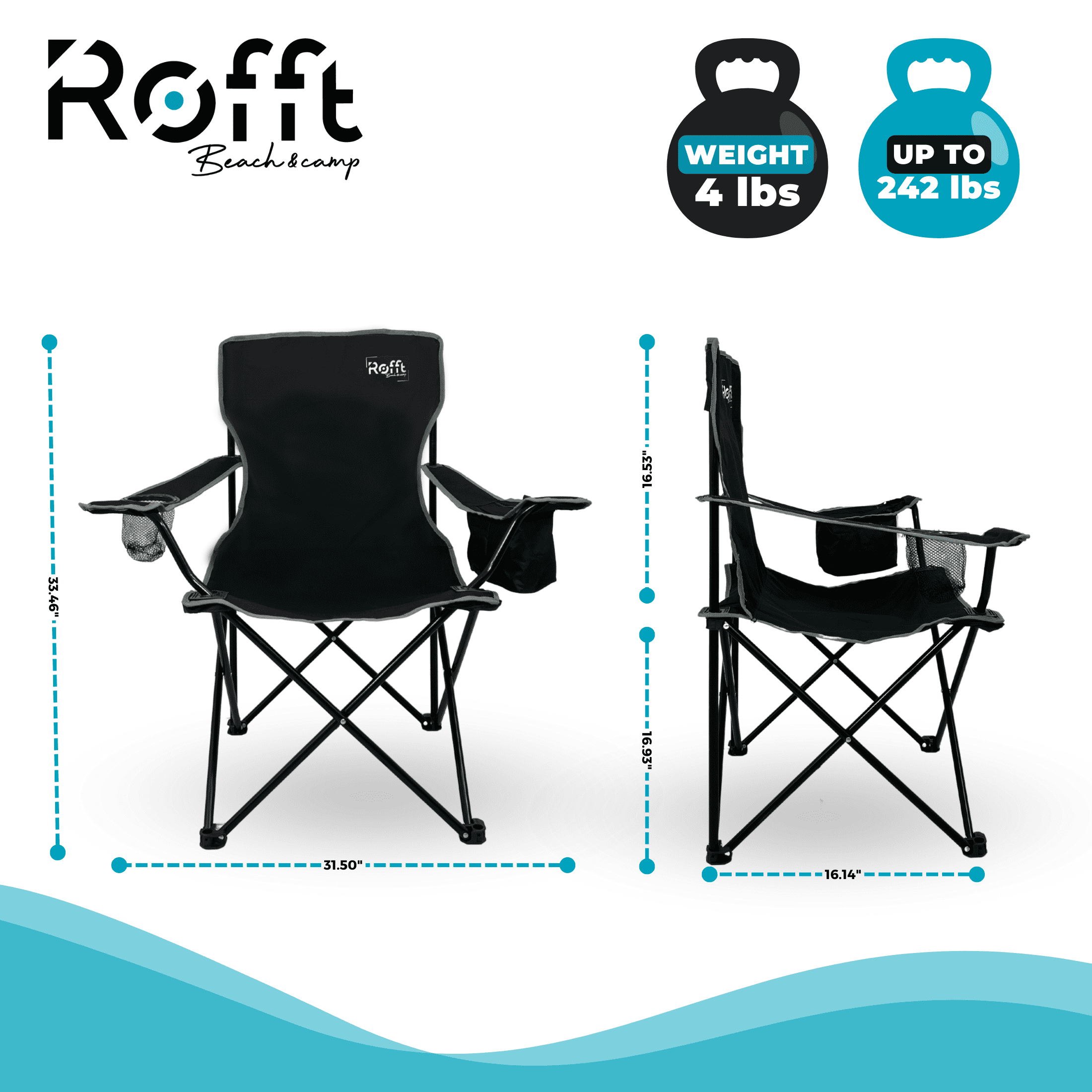 ROFFT Portable Camping Chair with Can Cooler, Fully Seat and Back with Side cooler Pocket and Cup Holder, Carry Bag Included, Collapsible Chair for Camping, events, Beach, and Sports - Image 6