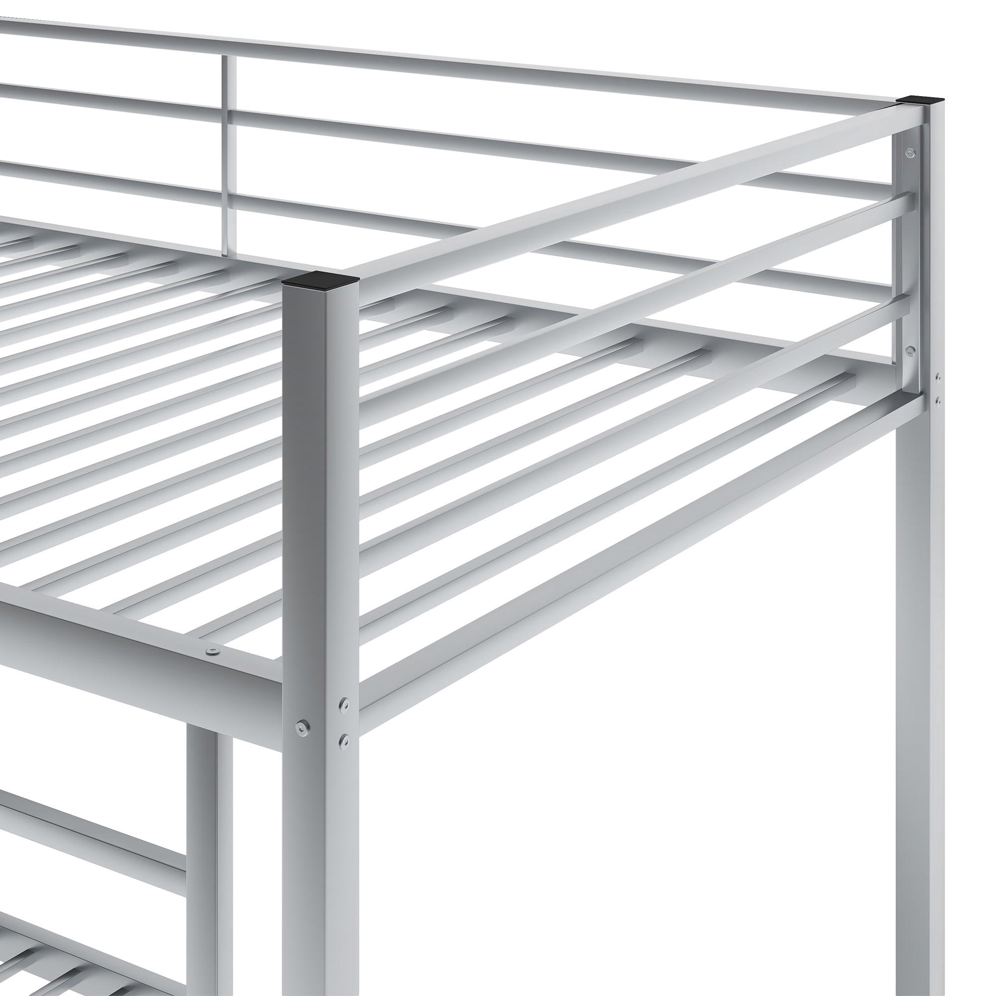 EUROCO Metal Twin over Twin Bunk Bed, Low Profile Bunk with Ladder and Full Length Safety Guardrails for Kids Teens Adults, 350lb Capacity Heavy Duty Space-Saving Bed Frame, Silver - Image 2