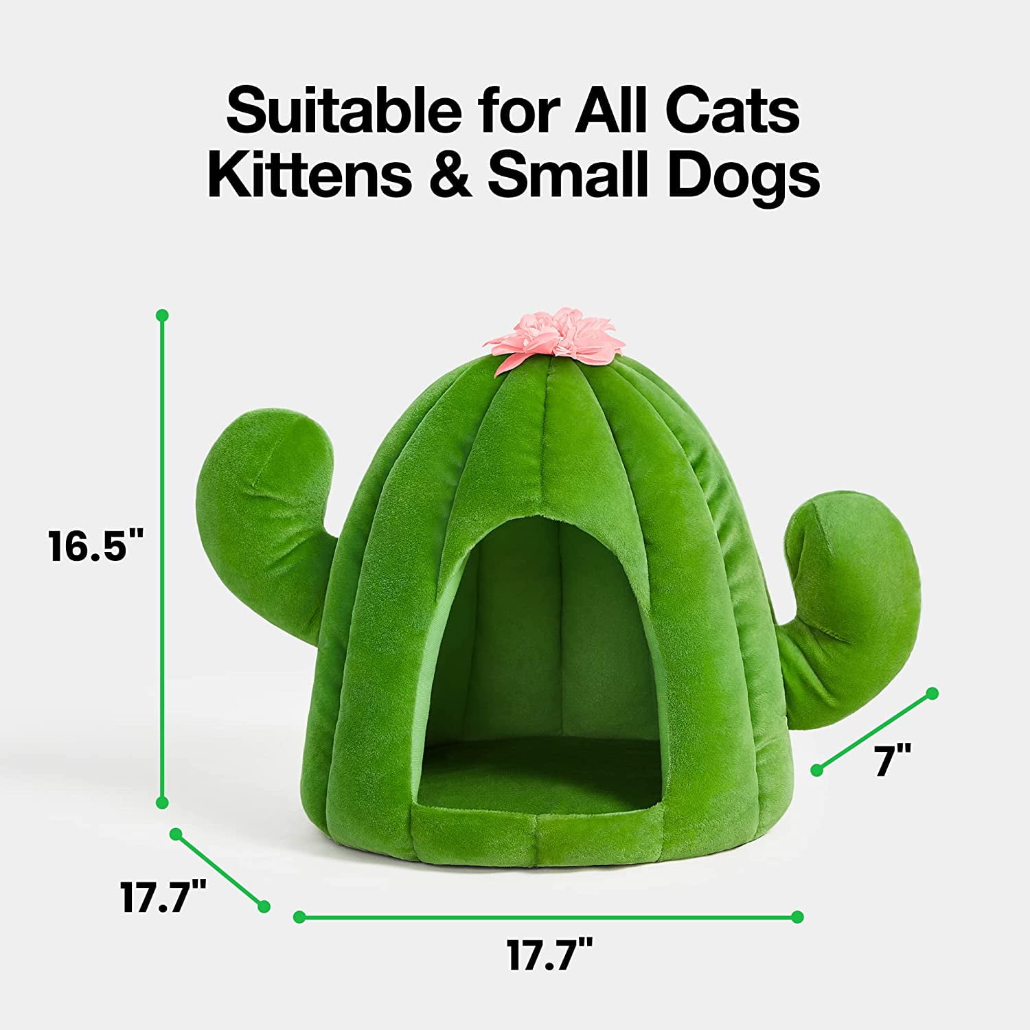 VETRESKA Cat Dog Bed Cat Cave Pet Dog House with Machine Washable Nest Cushion Green Cactus 16.5" - Image 2