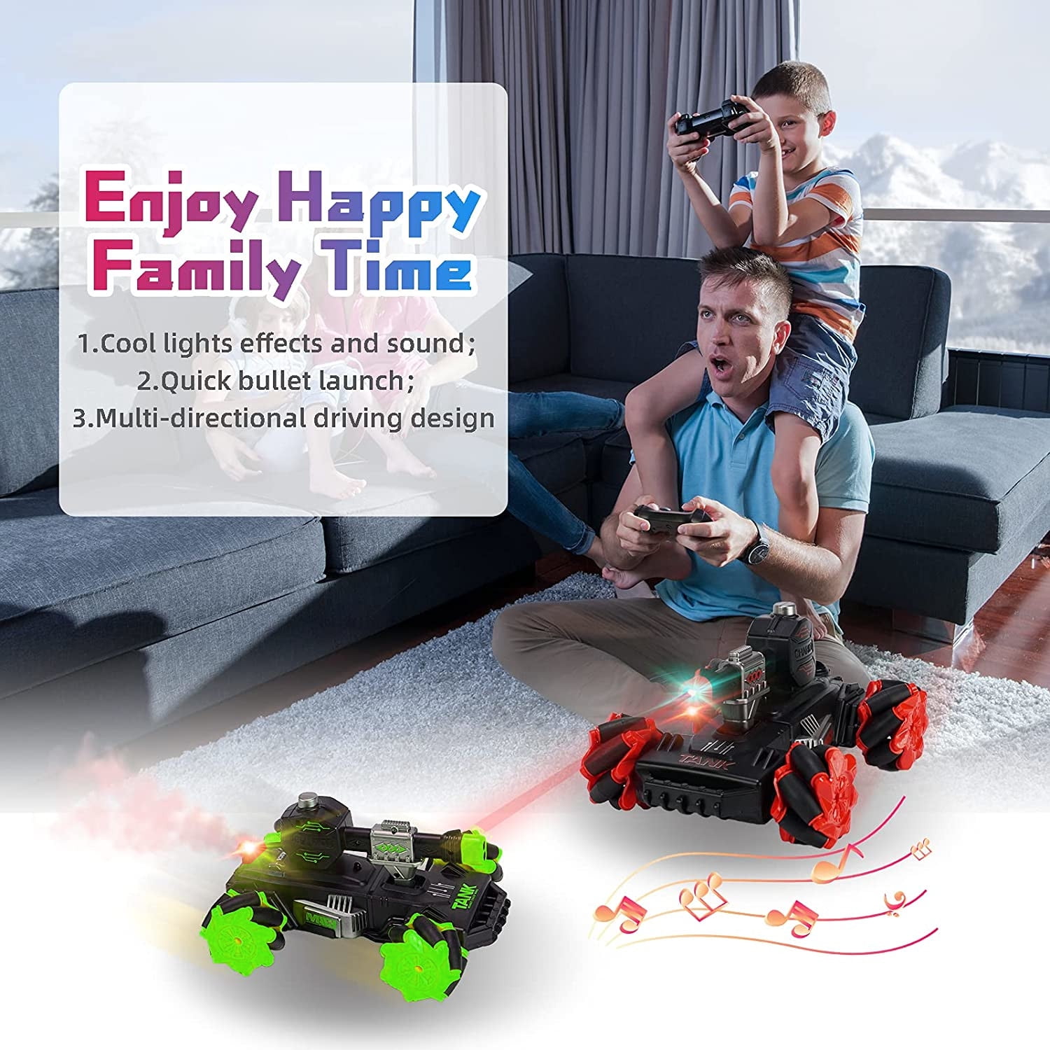 Contixo Remote Control Battle Tanks, 2-Pack, Ages 8+, 4WD All-Terrain RC Tanks, LED Lights, Sound & Smoke, Infrared Laser, RC Car for Kids - Image 5