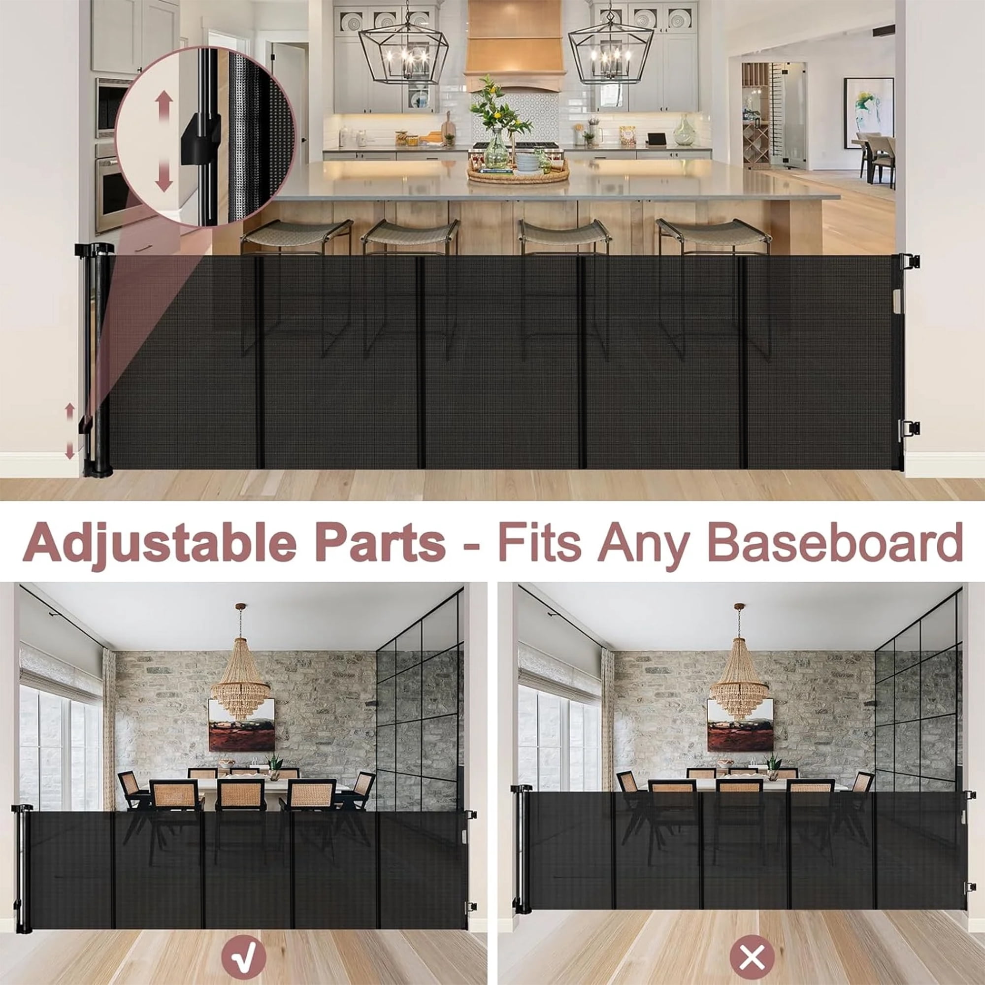 Retractable Baby Gate,HDJ 120 in. Wide x 34 in. Tall Baby Safety Gate for Stairs Doorways,Metal Dog Gate,Extra Wide,Black - Image 4