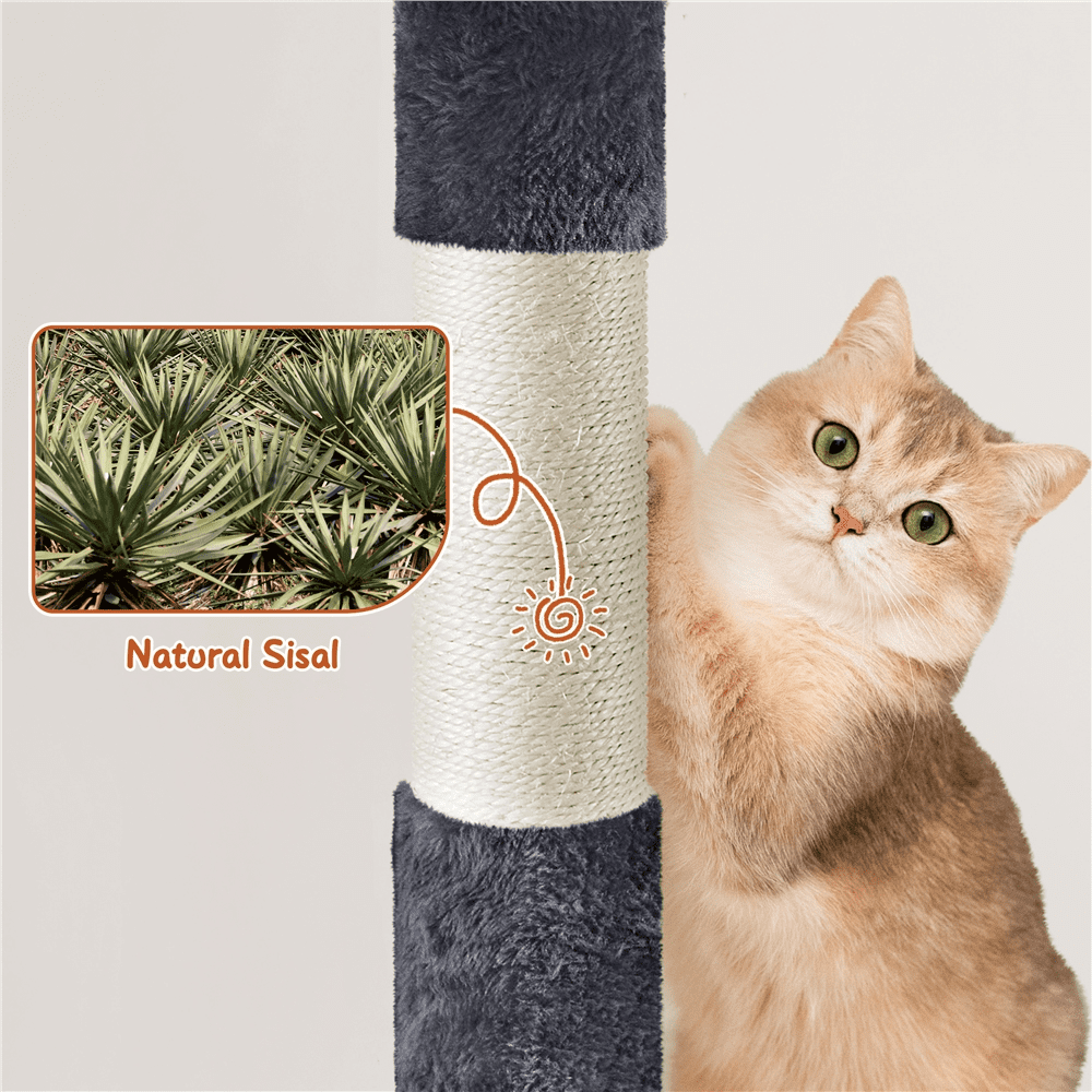 Alden Design 76"H Large Multilevel Cat Tree Tower with Condos and Perches, Dark Gray - Image 2