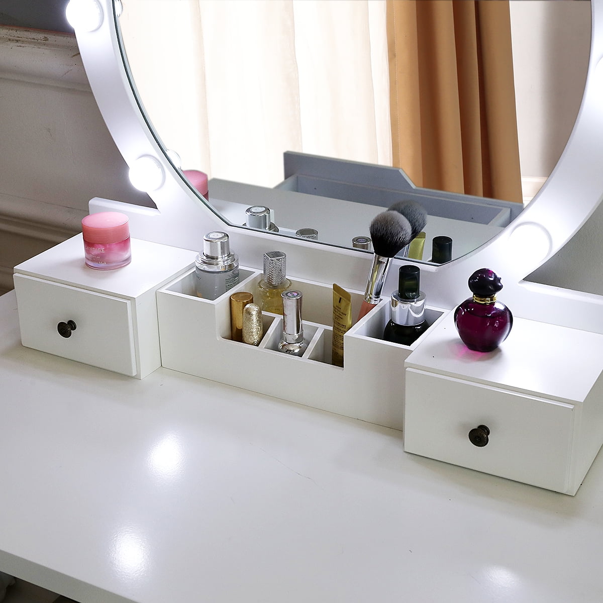 Ktaxon Dressing Table, Light Bulbs and Cushioned Stool Table Set, White - Image 6