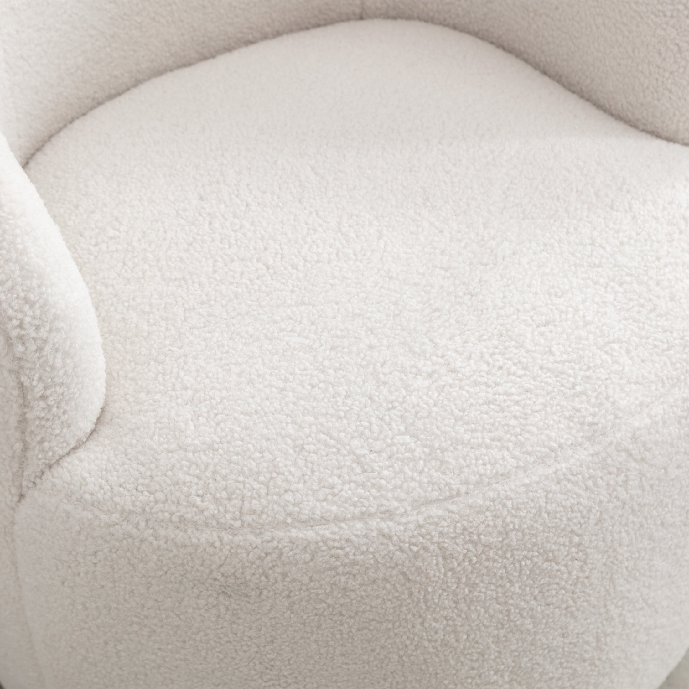 PORKISS Swivel Accent Chair, Armchair with Teddy Fabric, Barrel Chair with Black Powder Coating Metal Ring for Living Room, Bedroom, Ivory White - Image 5