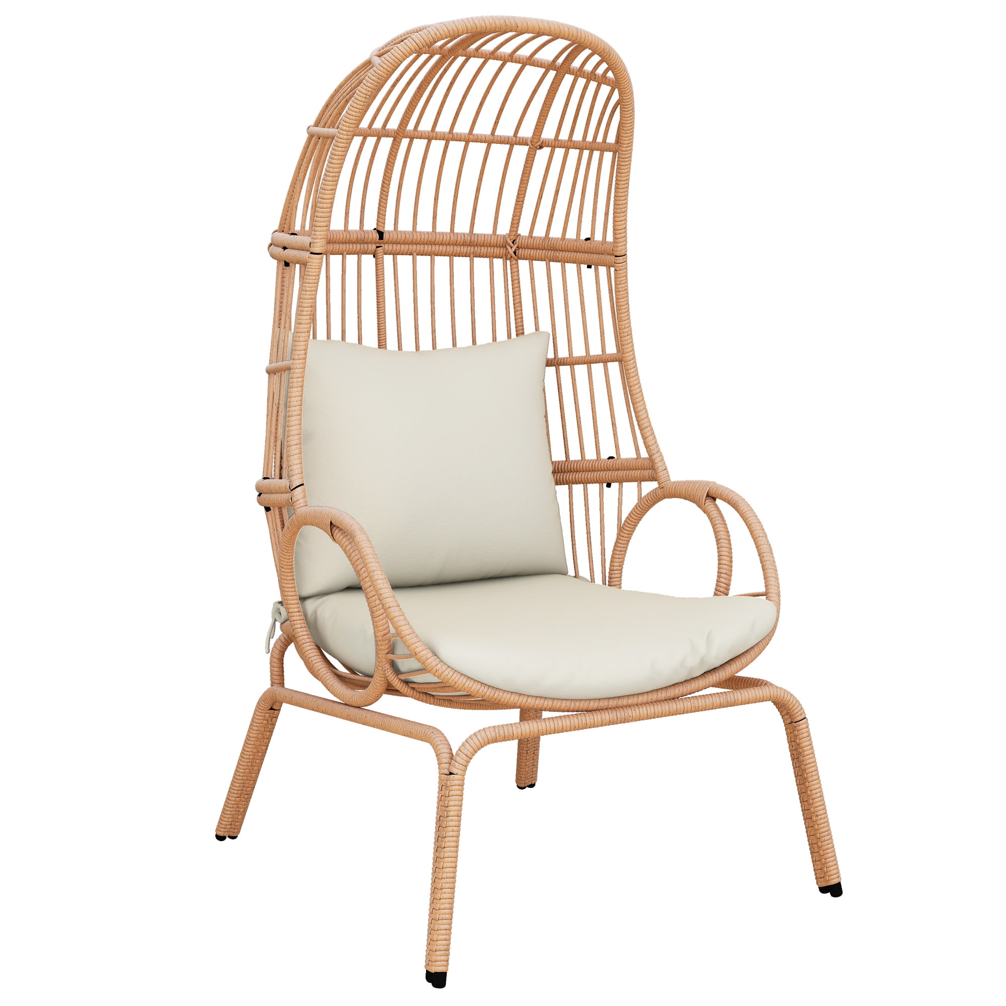 DEXTRUS Wicker Egg Chair with Cushions, Indoor Outdoor Patio Lounge Chair for Garden, Balcony, Beige - Image 2