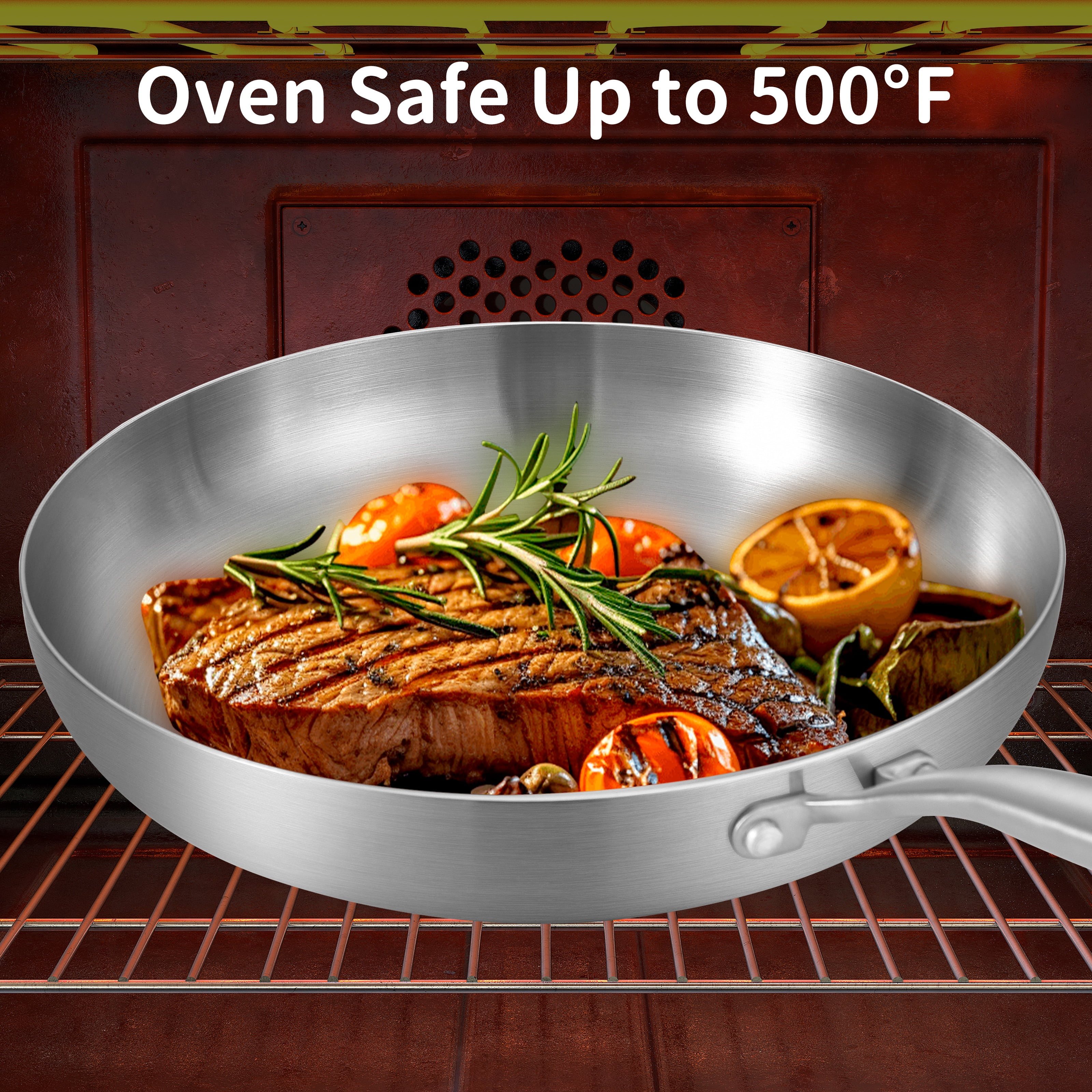 LOLYKITCH Tri-ply Stainless Steel Frying Pan Set with a Lid,8.5-10 inch Skillets,Induction Cooking Pan,Dishwasher and Oven Safe,Rivet Handle. - Image 4