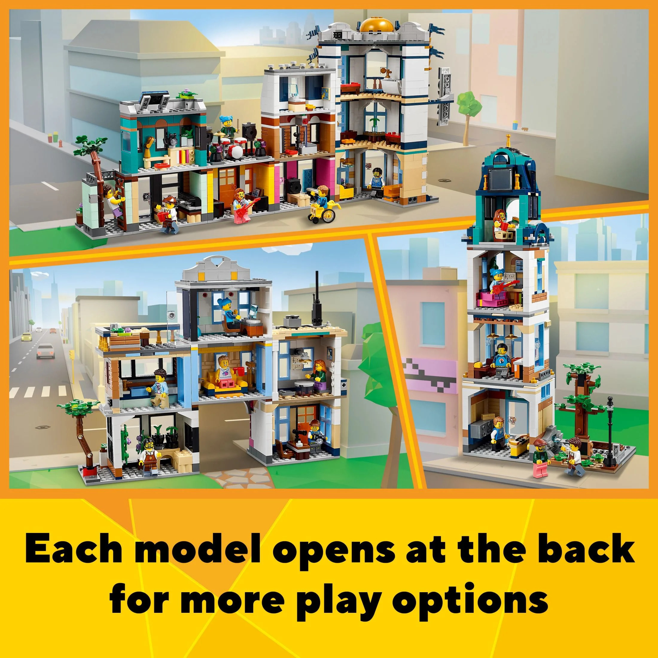 LEGO Creator 3 in 1 Main Street Building Toy Set, Features a Toy City, Art Deco Building, Market Street, Hotel, Café, Music Store and 6 Minifigures, Endless Play Possibilities for Kids, 31141 - Image 7