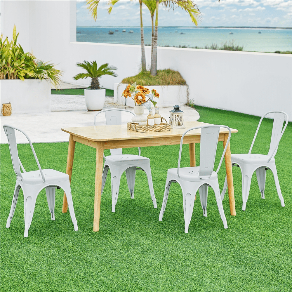 Renwick Industrial Iron Dining Chairs for Home, Set of 4, Distressed White - Image 4