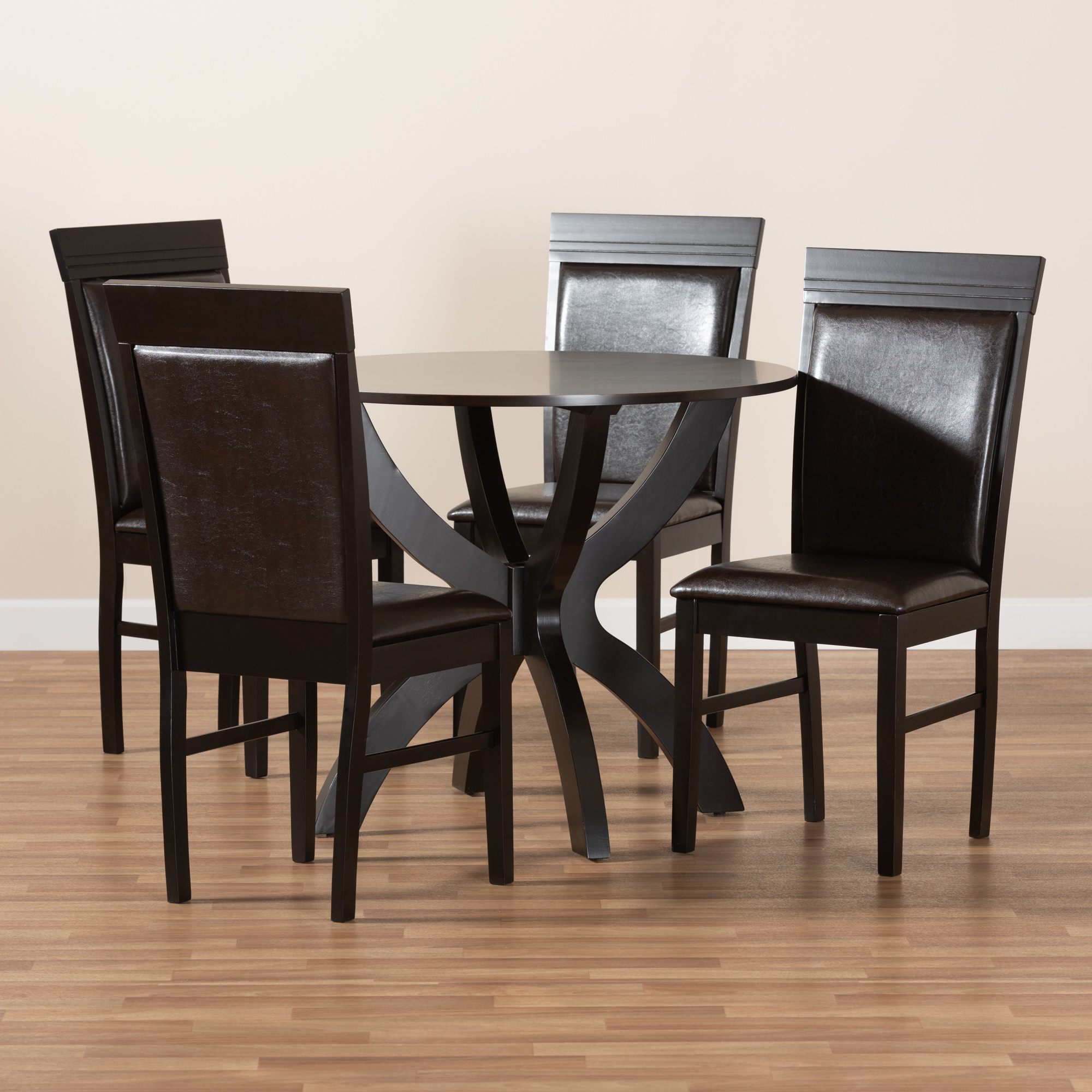 Baxton Studio Ancel Modern and Contemporary Dark Brown Faux Leather Upholstered and Dark Brown Finished Wood 5-Piece Dining Set - Image 3