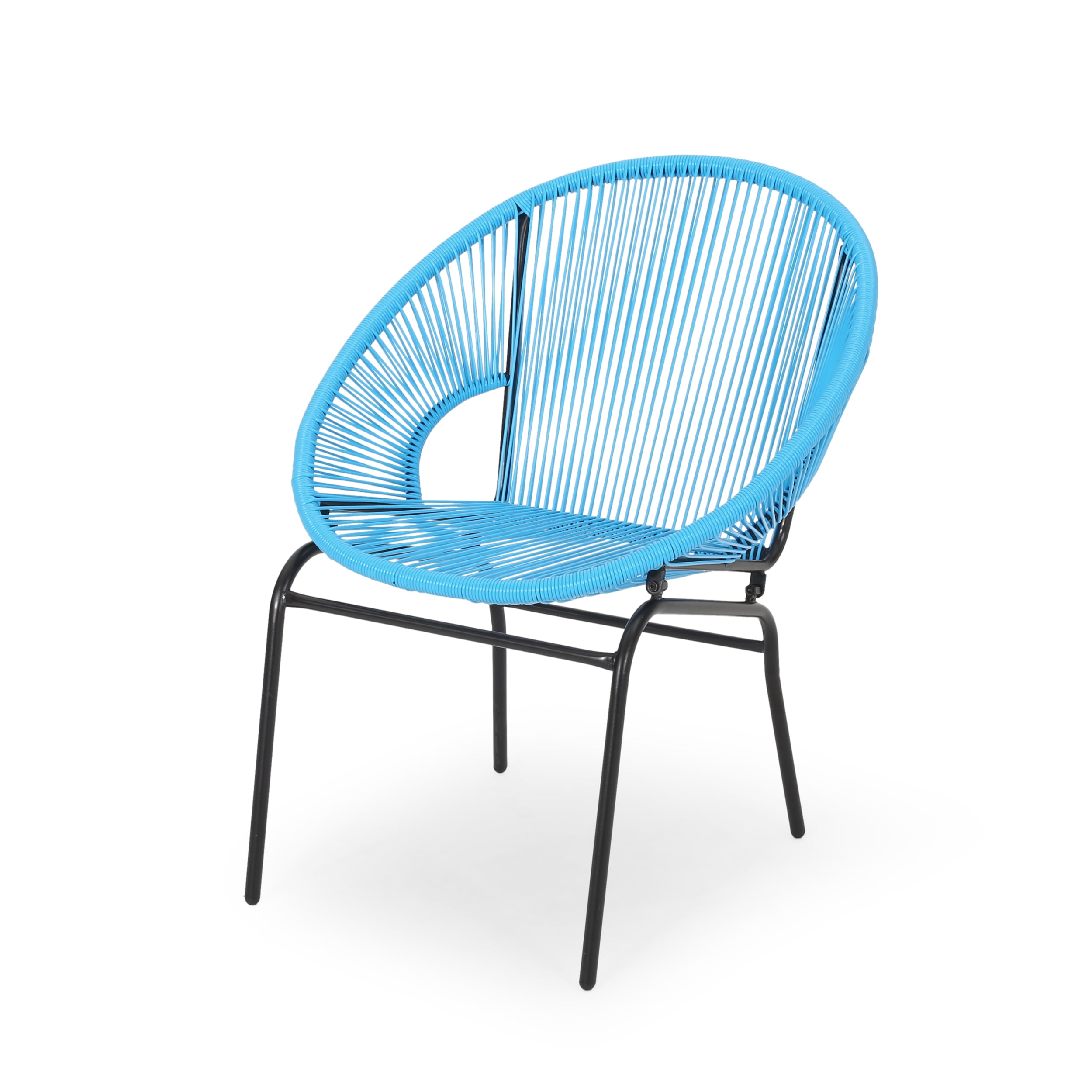 Noble House Nusa Faux Rattan and Iron Patio Chair Set in Blue/Black (Set of 2) - Image 9