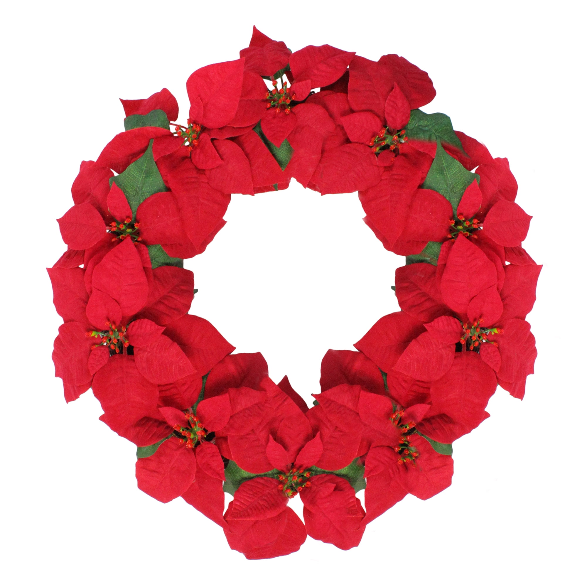 Northlight 24" Red Artificial Poinsettia Flower Christmas Wreath - Unlit - Image 3