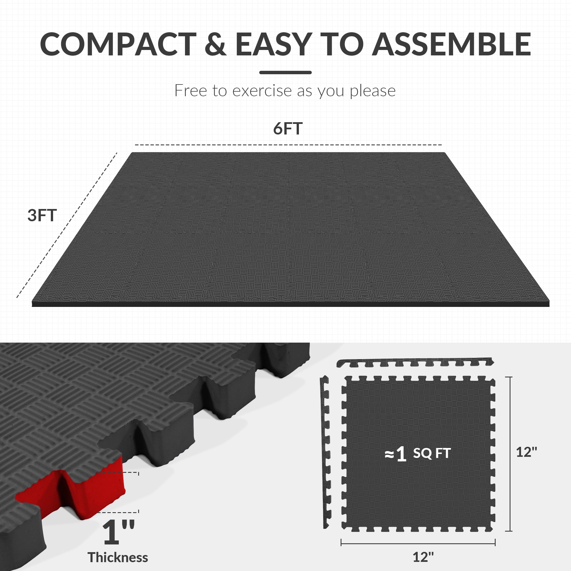 BalanceFrom EVA Foam Interlocking Floor Tiles, 63 × 63 cm, 1/2" 3/4" or 1" Thick, Anti-Slip Textured Mats in Multiple Colors, 6/12/24/36 Pack for Home Gym and Play Areas - Image 3