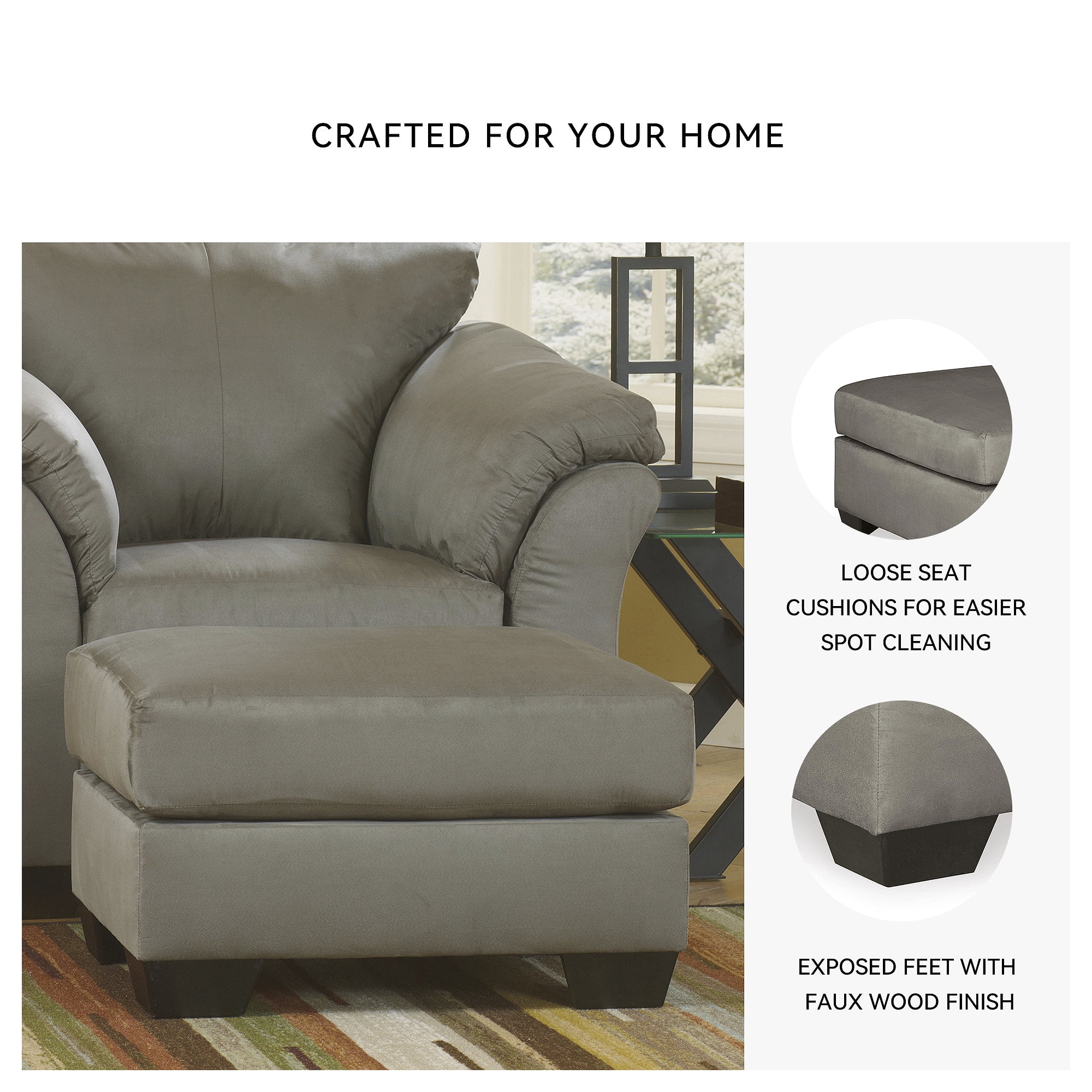 Signature Design by Ashley Contemporary Darcy Ottoman Microfiber Cobblestone - Image 5