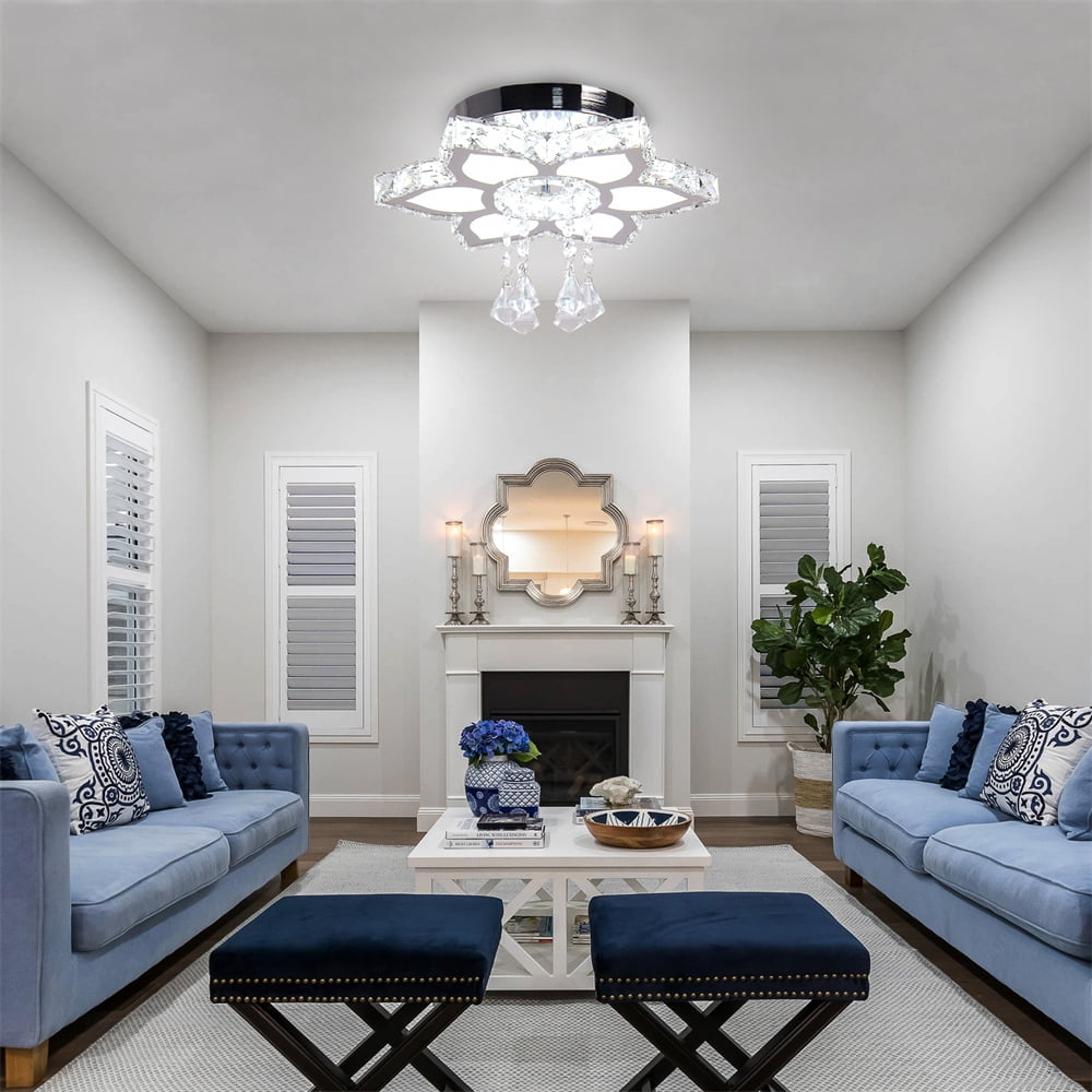 FRIXCHUR Crystal Chandelier Modern LED Flower Shape Chandeliers Flush Mount Chandelier for Bedroom Living Room Dining Room Foyer Closet (Cool White) - Image 2