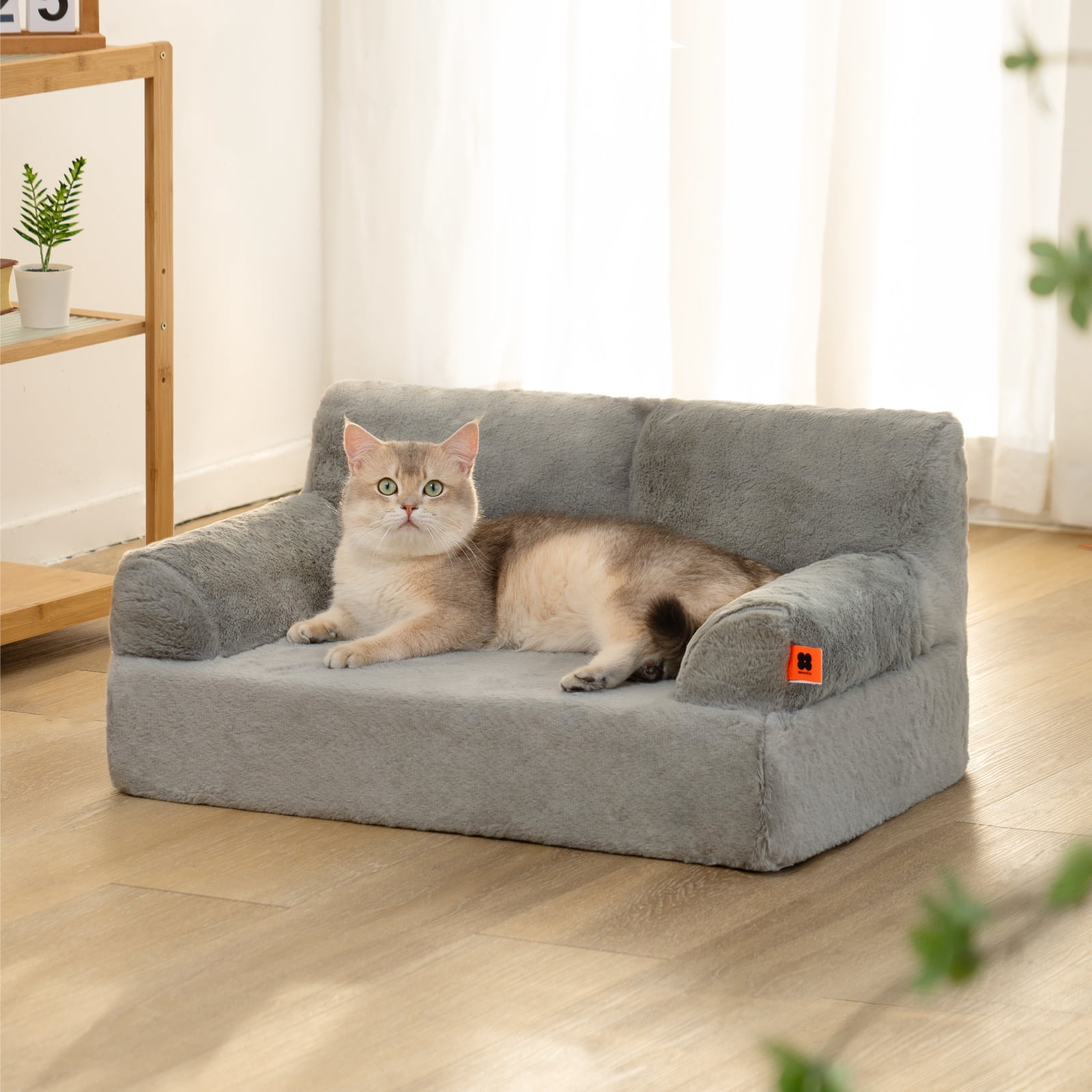 Mewoofun Cat Bed Dog Couch Cozy Soft Plush Fluffy Warm Pet Sofa for Small Medium Cats Dogs,Gray - Image 7