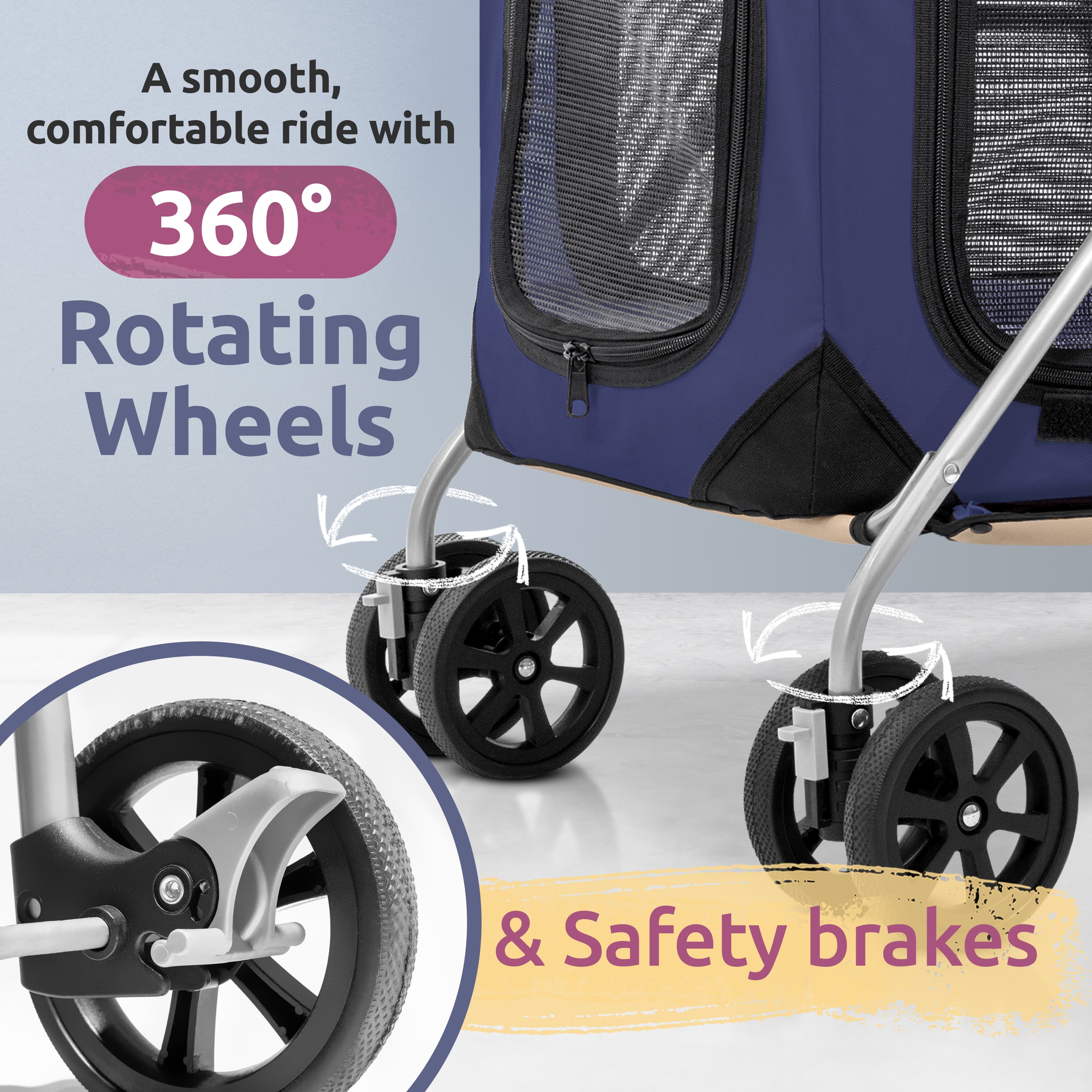 PetLuv Cat and Dog Stroller, Soft Sided Detachable Pet Carrier & Travel Crate, Plush Bed, Locking Zippers, Privacy Windows, Collapsible, Locking Wheels - Image 9