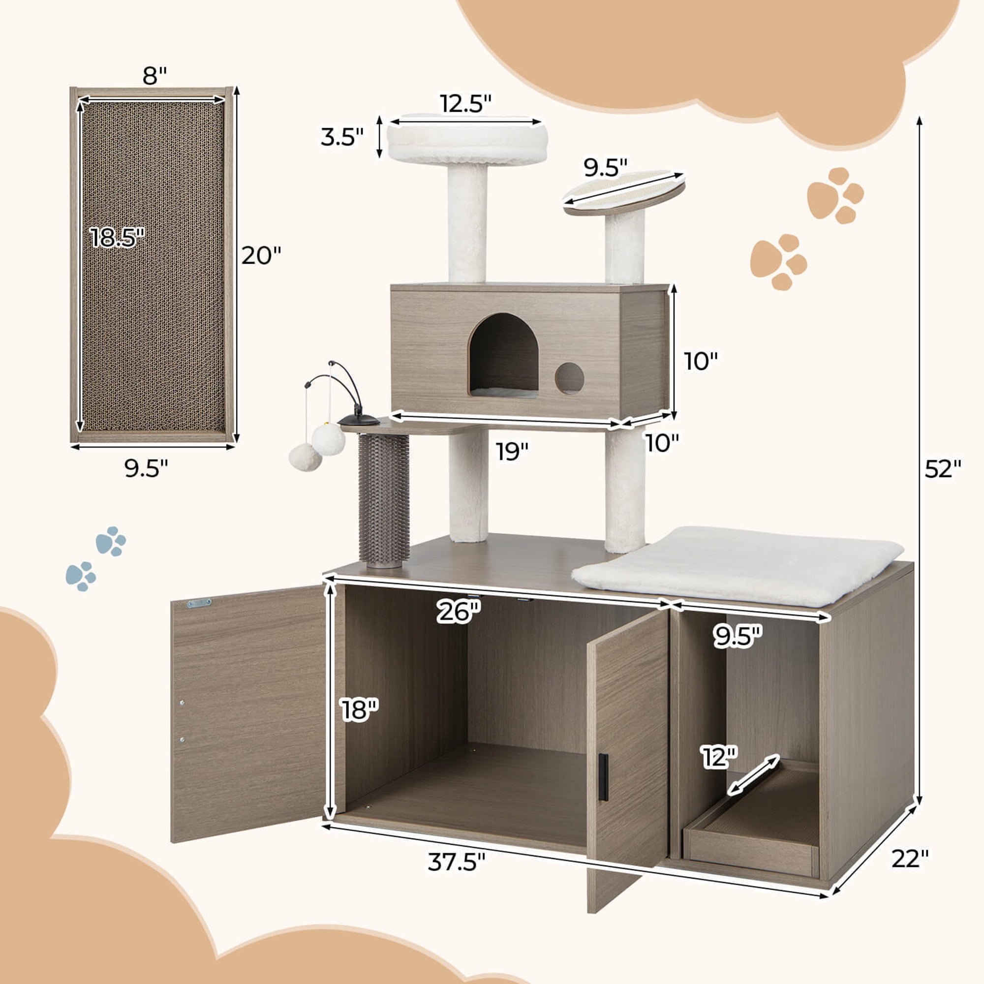 Gymax Cat Tree with Litter Box Enclosure 2-in-1 Modern Cat Tower with Cat Condo - Image 10