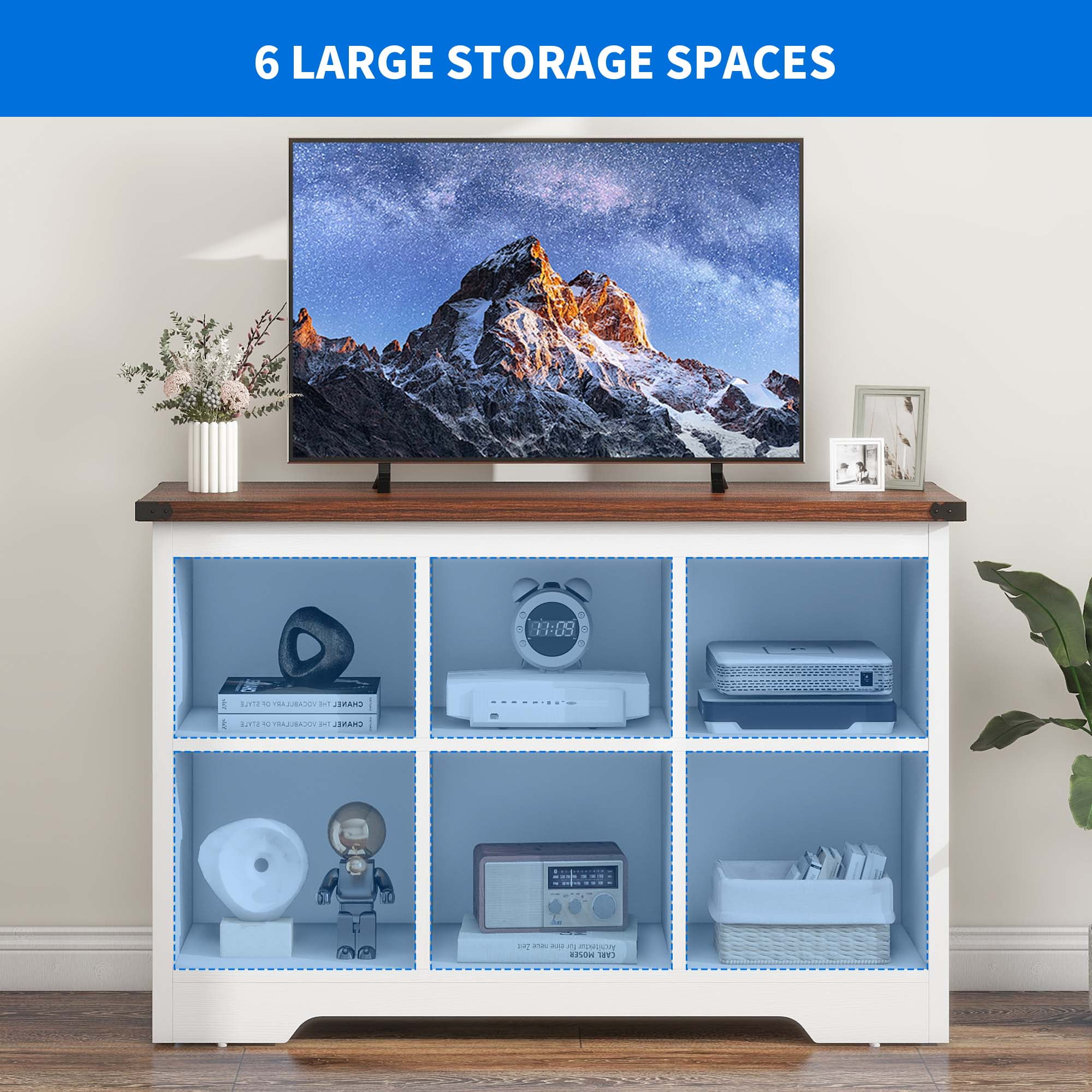 Uforic 6 Cube Organizer Bookcase, Farmhouse Cubby Bookshelf , Horizontal Open Shelf for Living Room, Bedroom, Home Office, White - Image 12