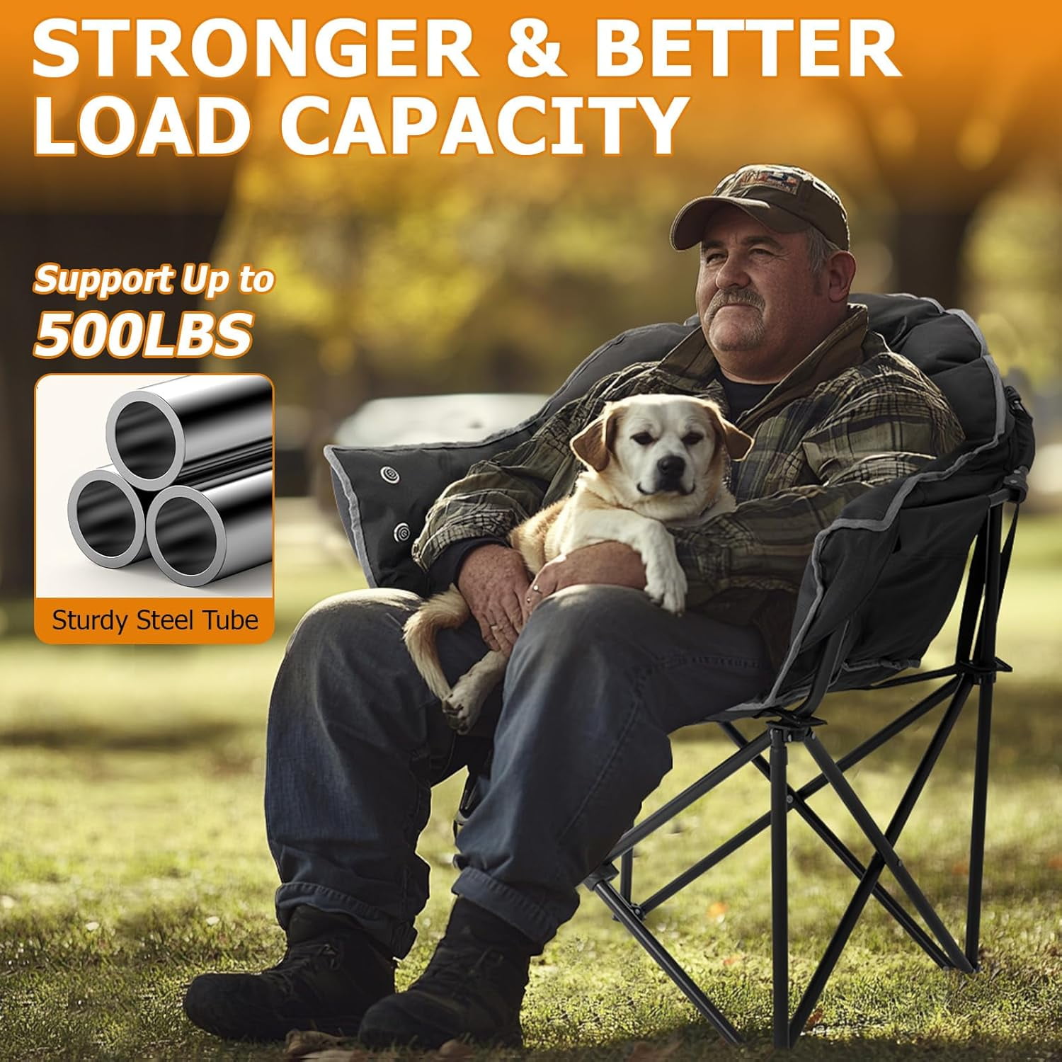 Slsy Oversized Heated Camping Chair, XL Padded Patio Lounge Chairs with 3 Heat Levels, Portable Folding Heated Chair Round Moon Saucer Folding Lawn Chair Outdoor Chair for Camping, Lounge Patio - Image 9