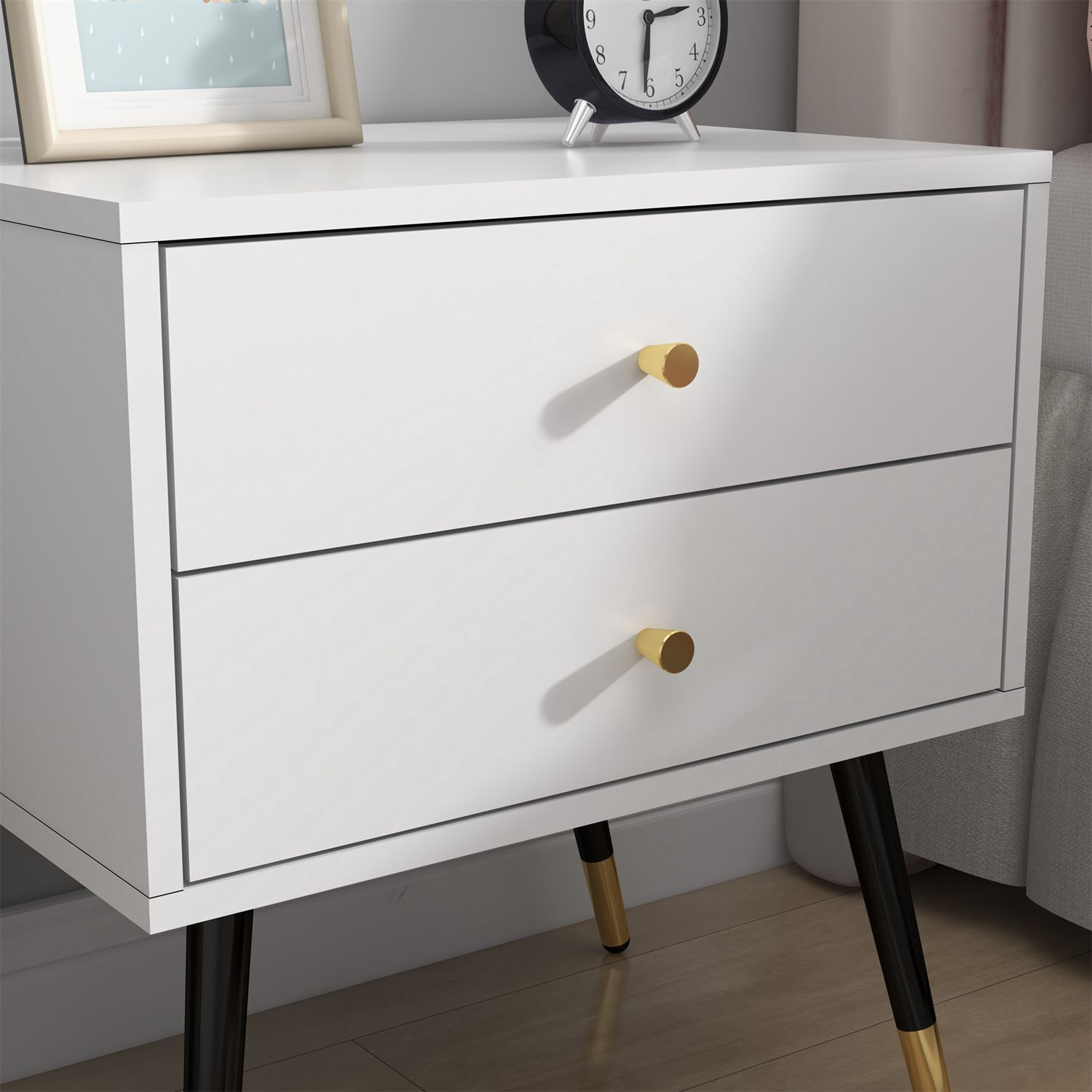Xiweot Nightstand White Dresser with 2 Drawers, Vertical Storage Tower Fabric Dresser for Bedroom, Hallway, Entryway, Nursery, Closet Organizer, Bedside Table Furniture, Sturdy Steel Frame, Wood Top - Image 3