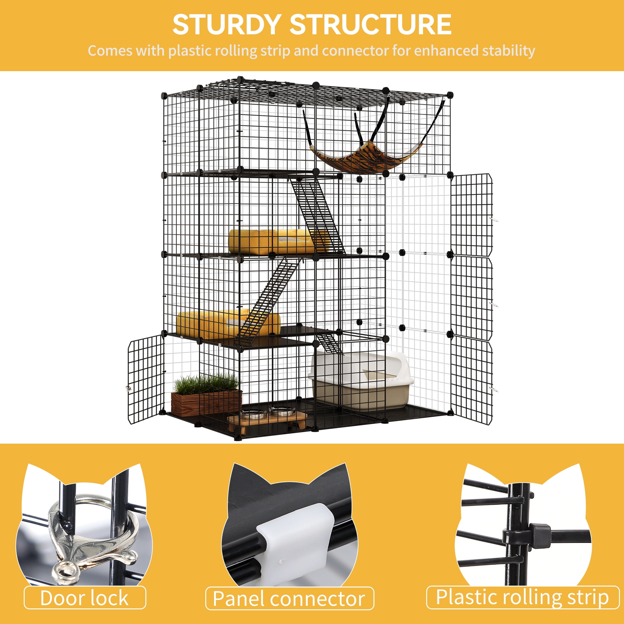 Dextrus 4-Tier Indoor Cat Cage, Cat Enclosure with Hammock, Large Metal Wire Cat Kennel DIY Cat Playpen Perfect for Multi-Cat Homes - Image 4