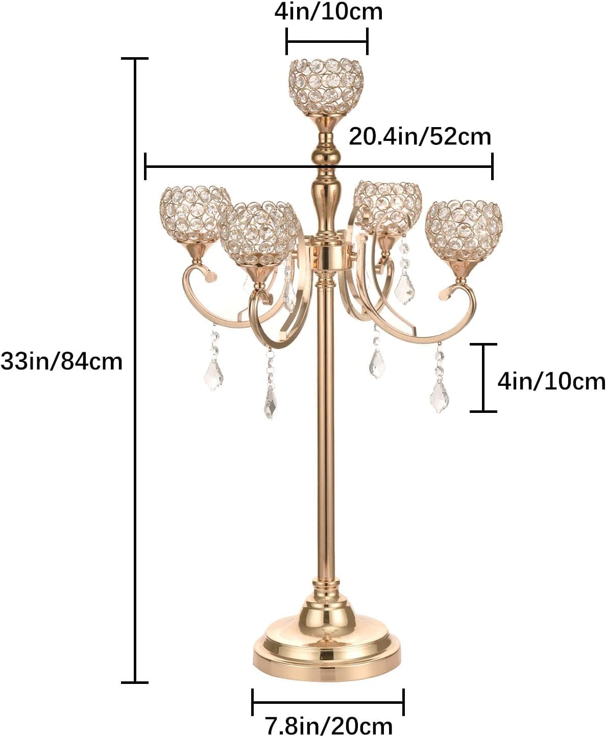 Gold Crystal Floor Candle Holders Centerpieces for Wedding Table Decoration,Christmas Decoration 5 Arms Floor Candlestick Holders - Image 3