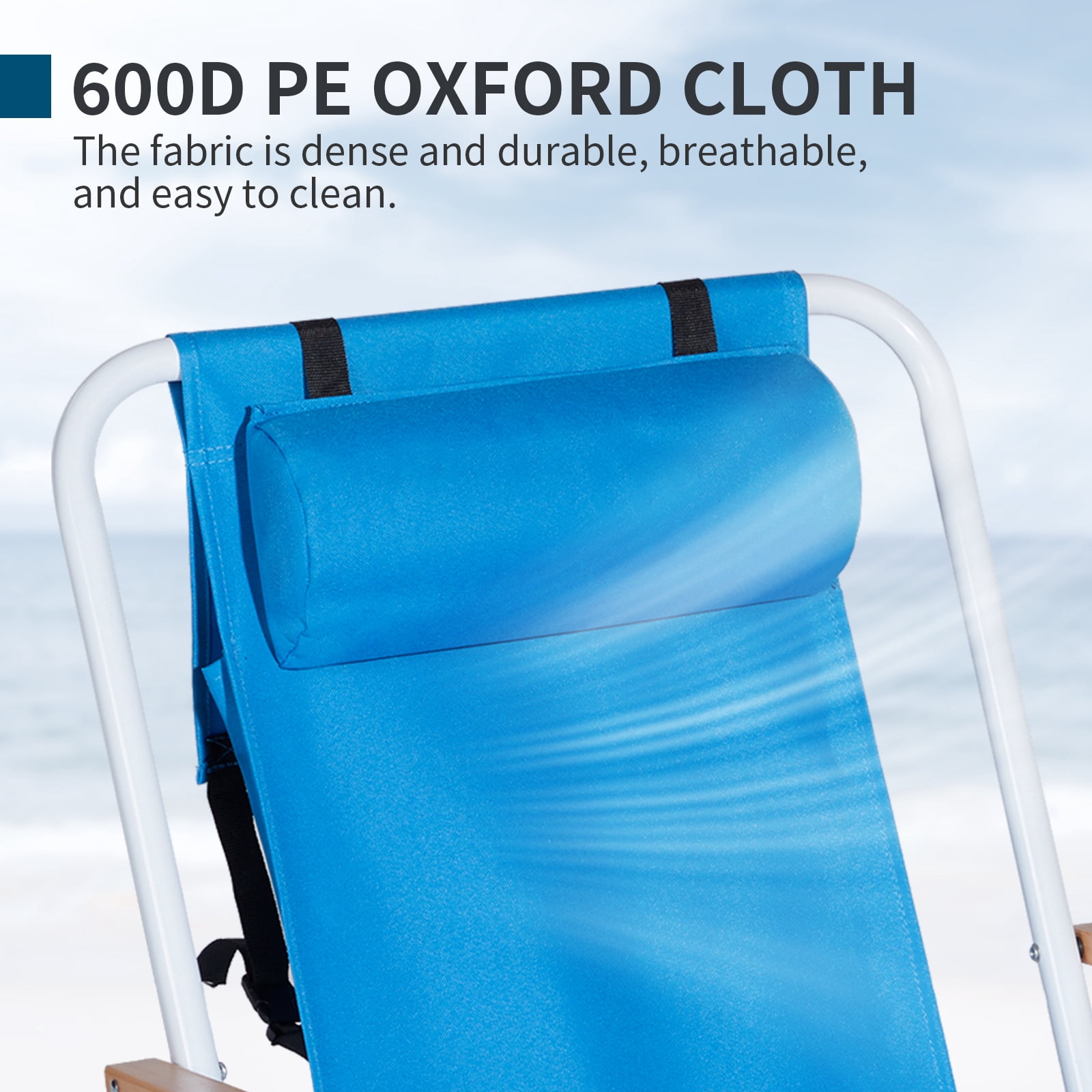 Ktaxon Backpack Beach Chair, Outdoor 4-Level Adjustable Folding Chair, Protable Seating with Cup Holder & Removable Headrest, Blue - Image 9