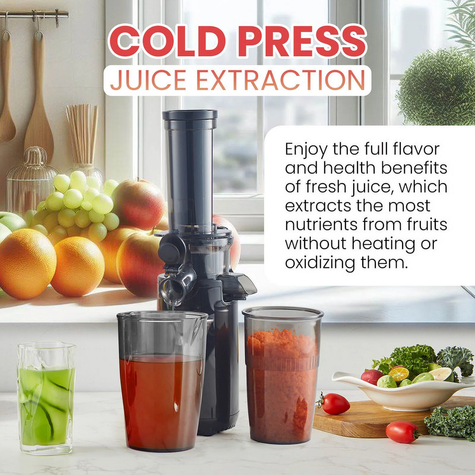 Elite Cuisine EJX506 Compact Masticating Cold Press Slow Juicer, Black - Image 3