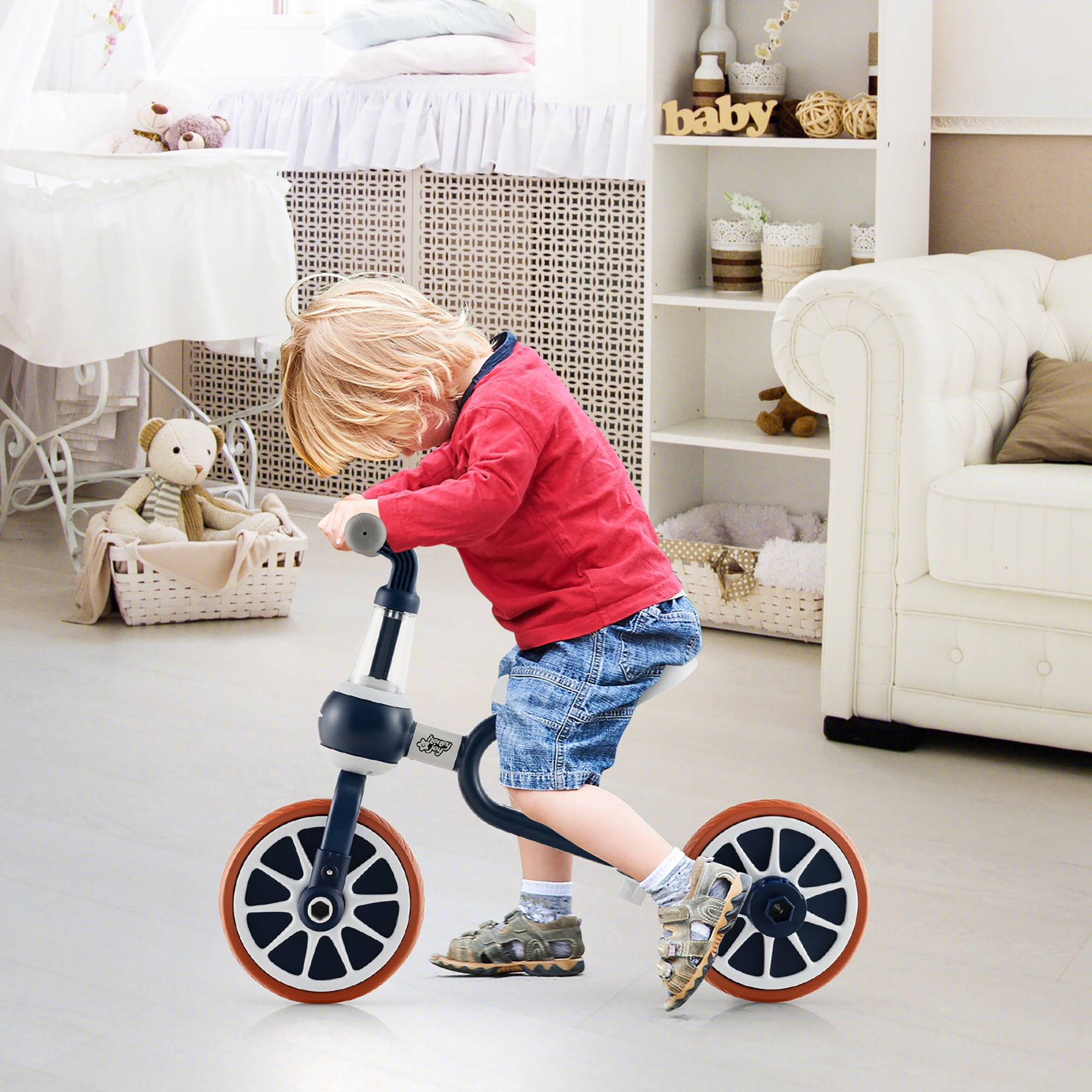 Honeyjoy 4 in 1 Kids Tricycles with Push Handle & Training Wheels Baby Balance Bike Navy - Image 5