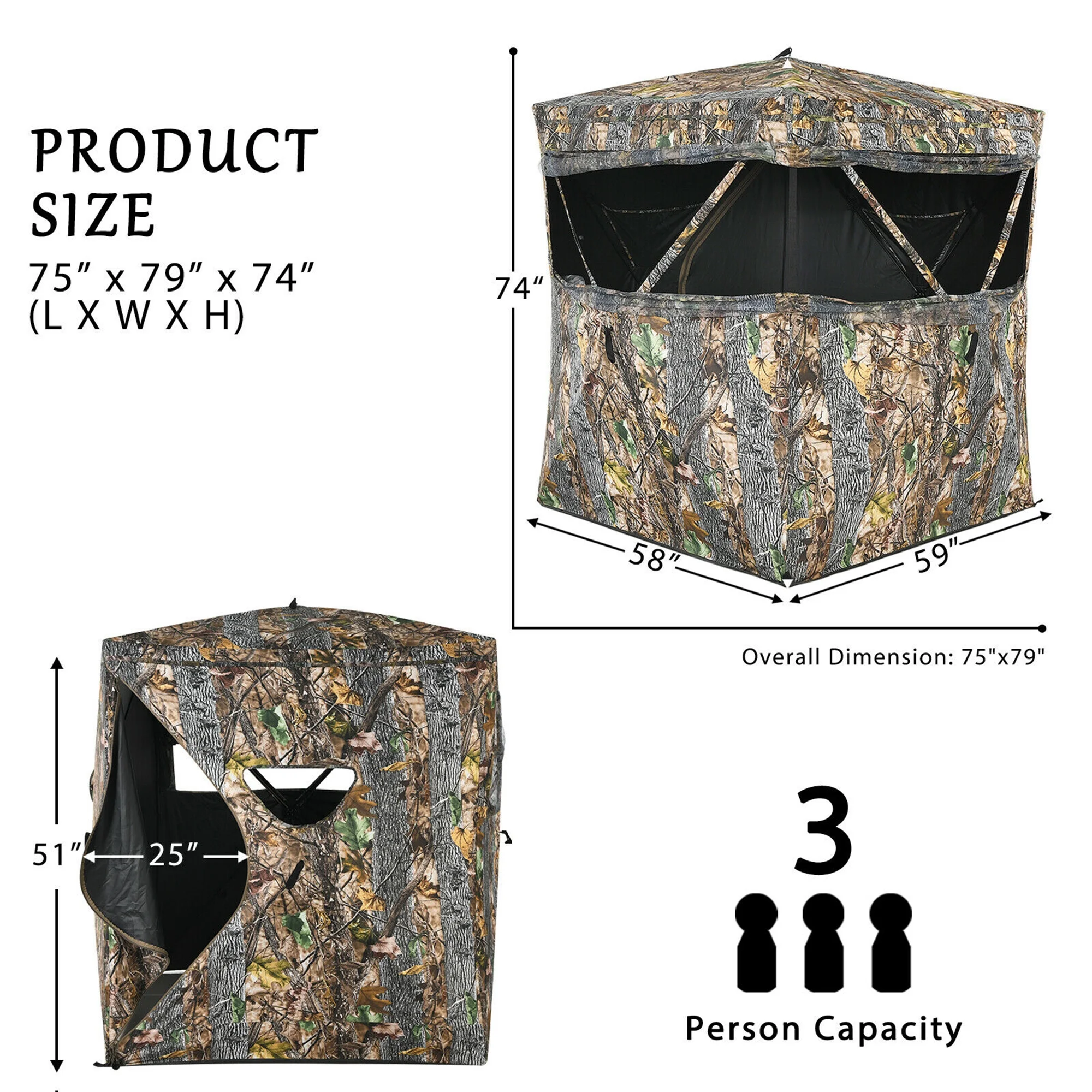 Gymax 3 Person Portable Hunting Blind Surround View Pop-Up Tent w/ Slide Mesh Window - Image 2