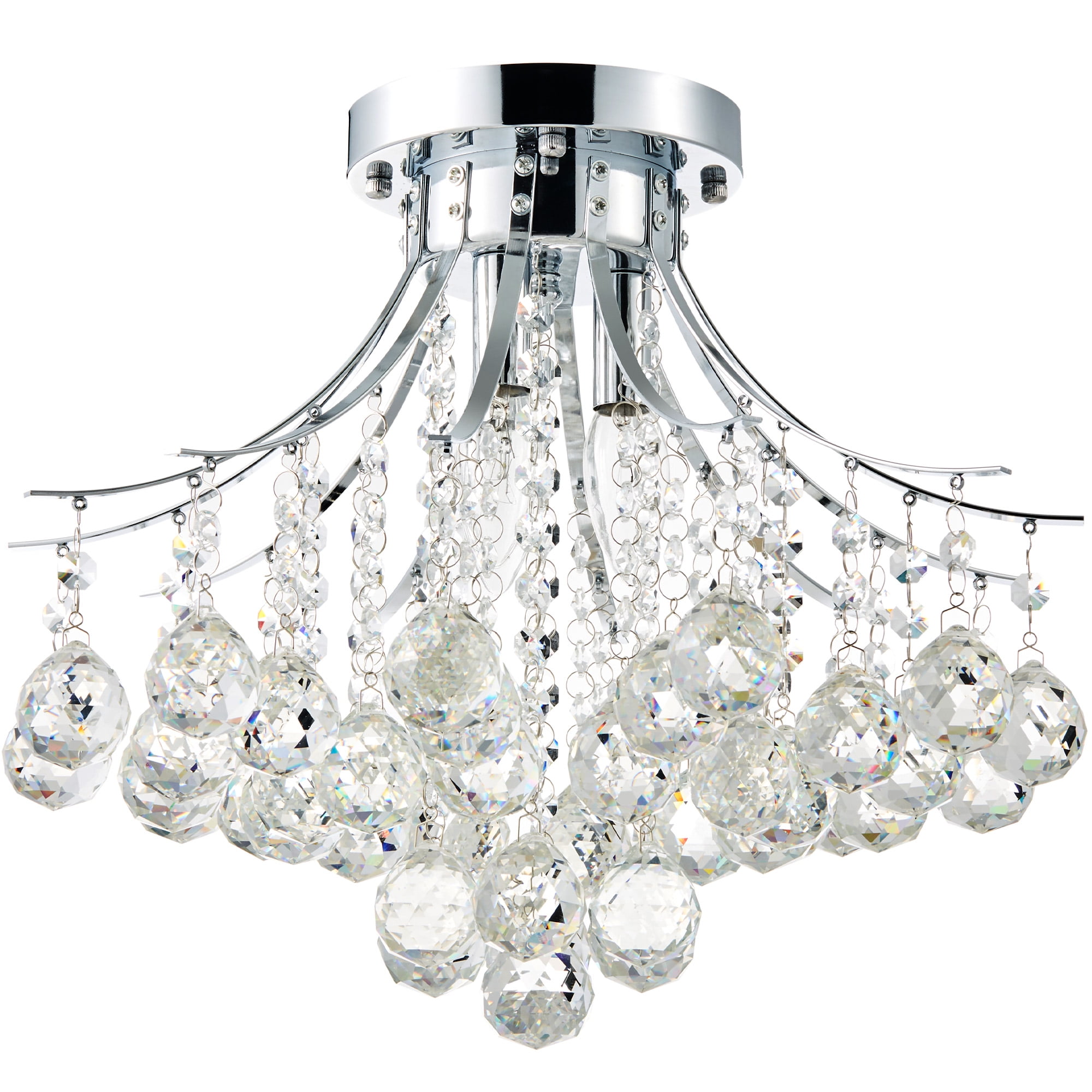 3-Light Crystal Chandelier Ceiling Fixture Pendant, Flush Mount Raindrop Pendant UL Listed - Image 2